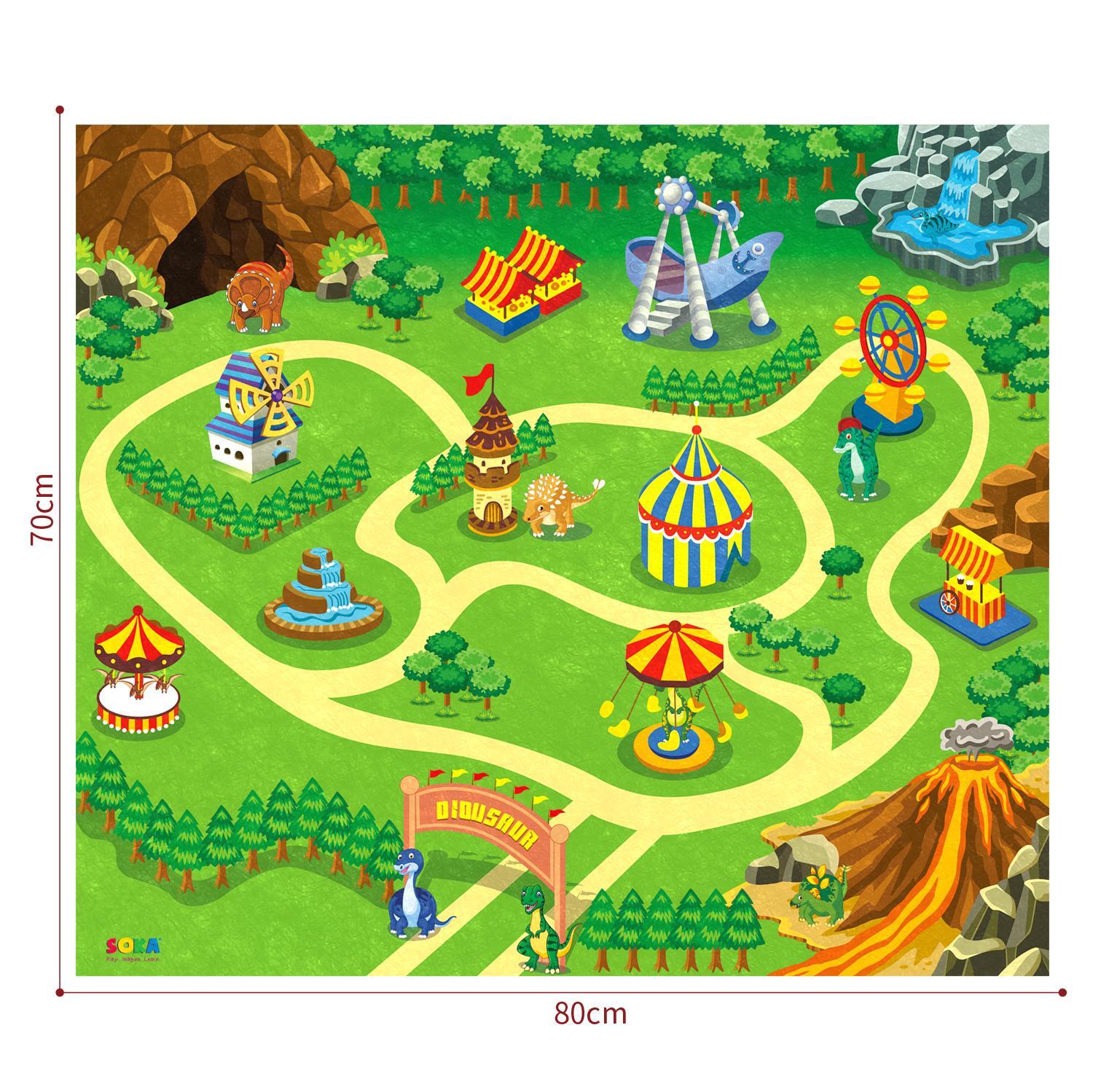 SOKA Dinosaur Jurassic Toy Figure Set with Activity Play Mat & Trees for kids