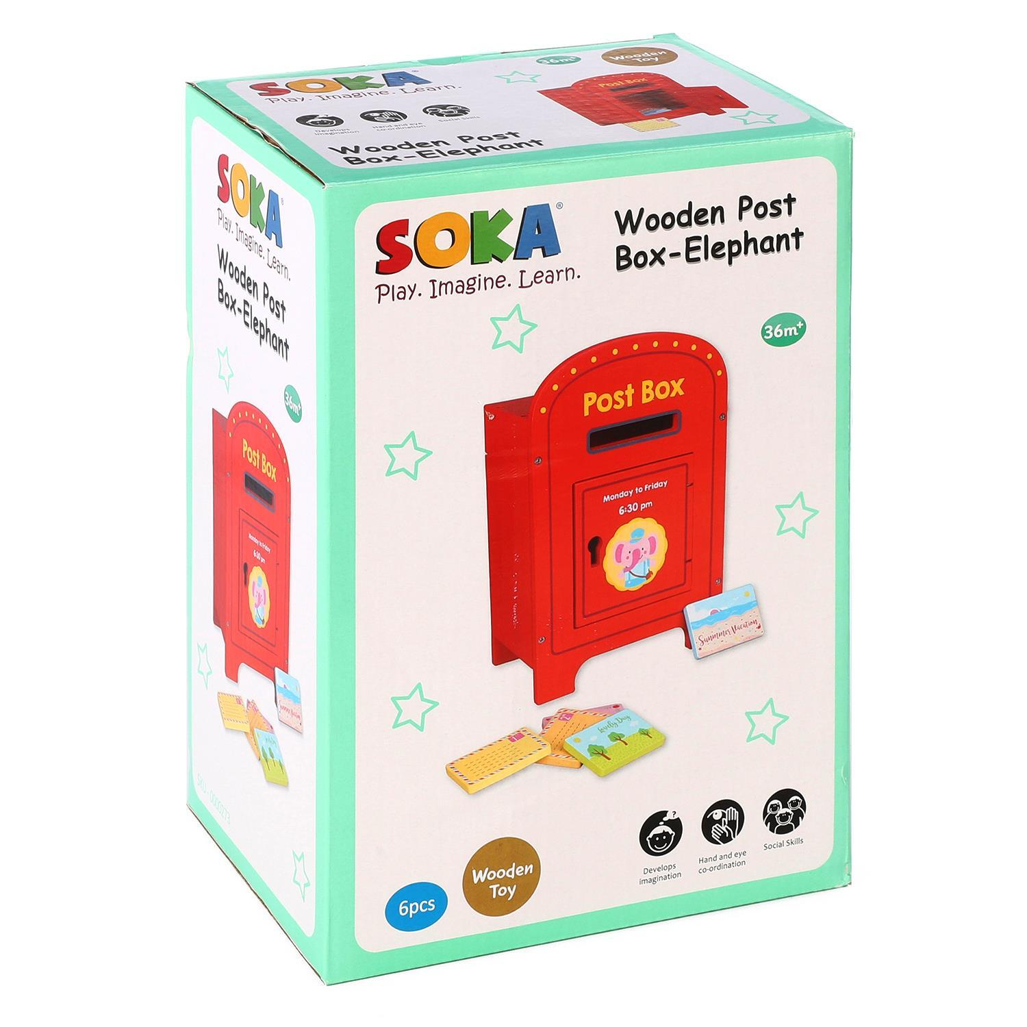 SOKA Wooden Post Box Cute Elephant Stamps and Mail Creative Pretend Play Toy