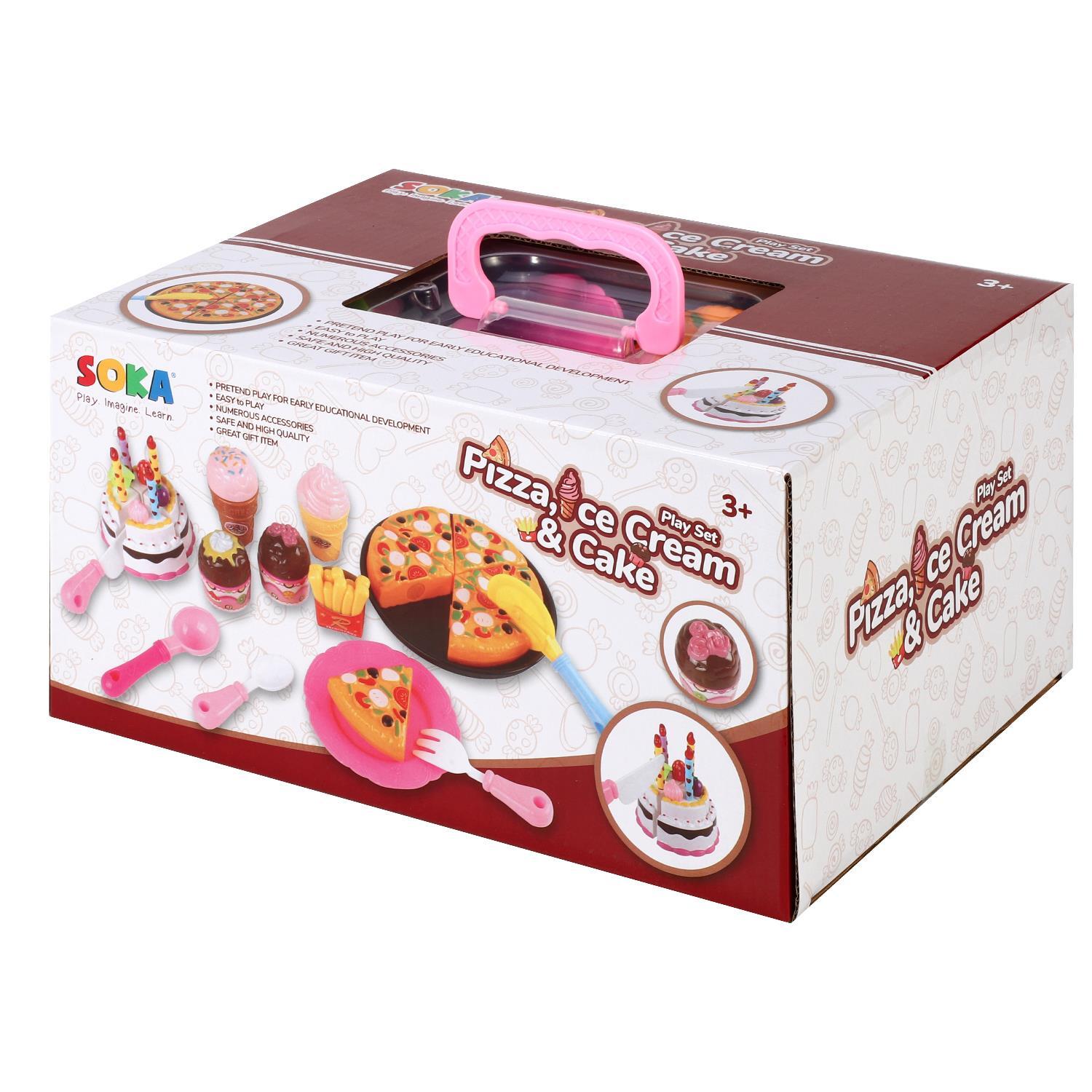 SOKA Pizza, Ice Cream & Cake Pretend Play Toy Set Food Playset for Kids 3+