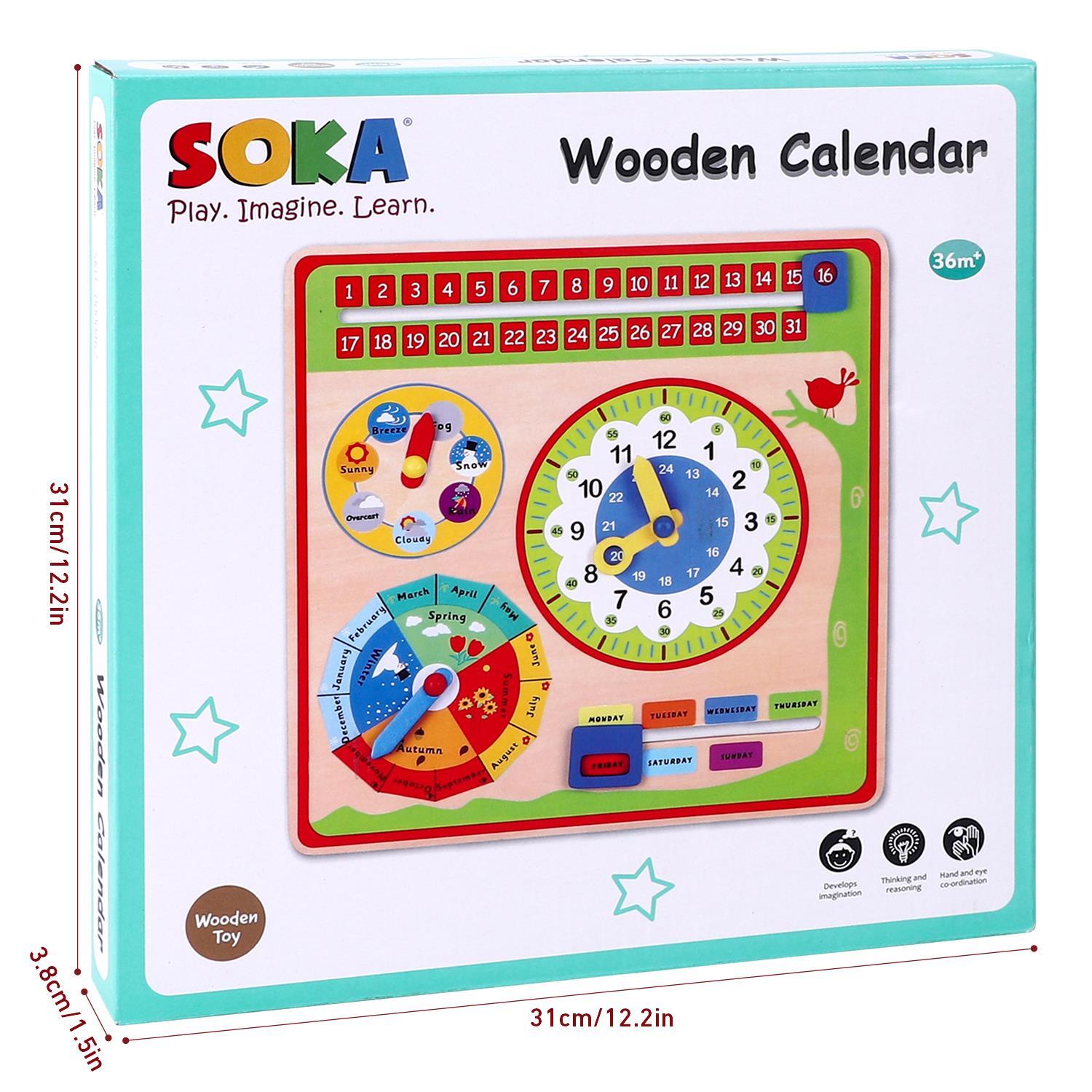 SOKA Magnetic Wooden Calendar Weather Board Wall Mount for Kids 3 year old up