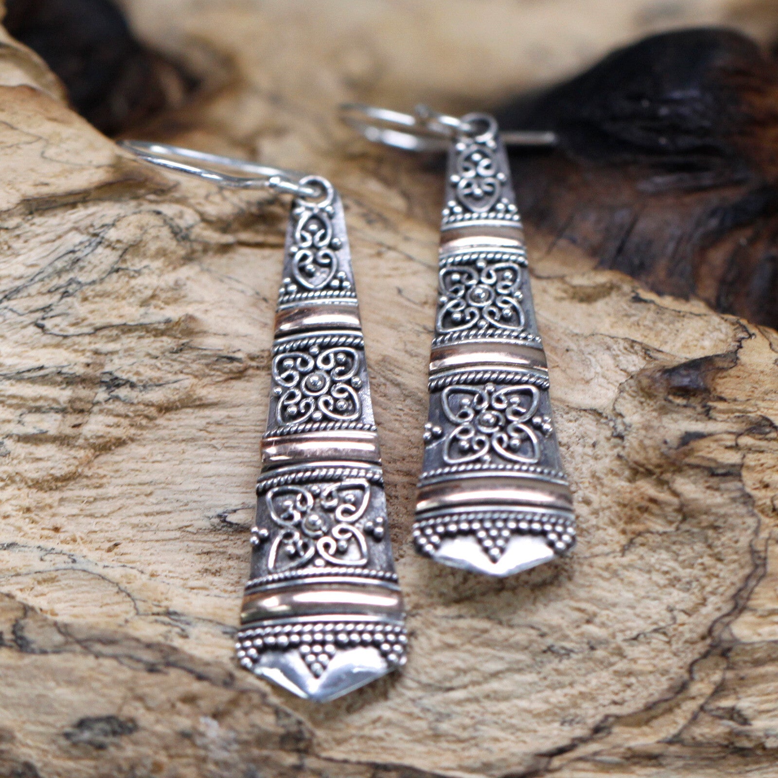 Silver & Gold Earring - Tribal Drops - Per case: 1 Piece