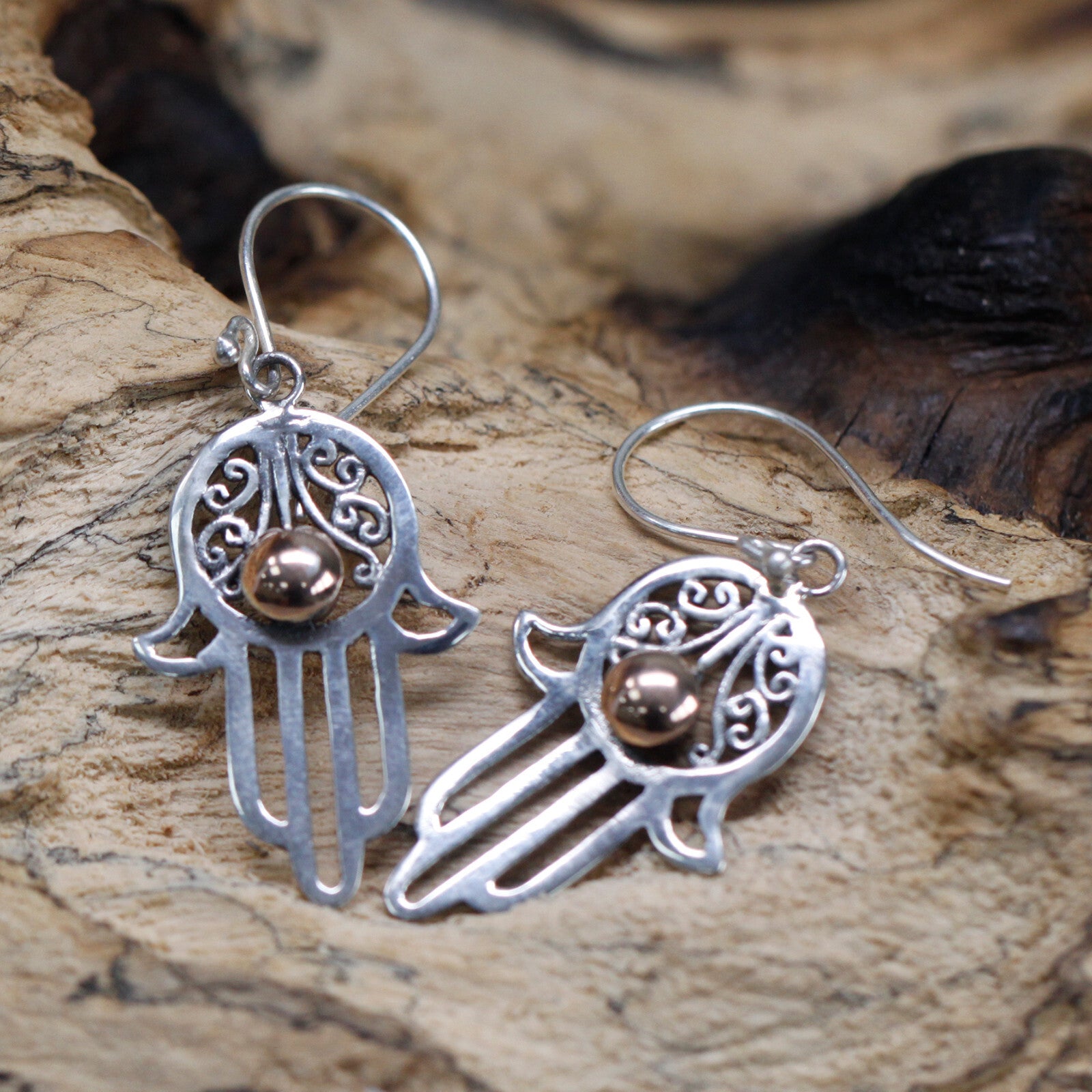 Silver & Gold Earring - Hamsa - Per case: 1 Piece