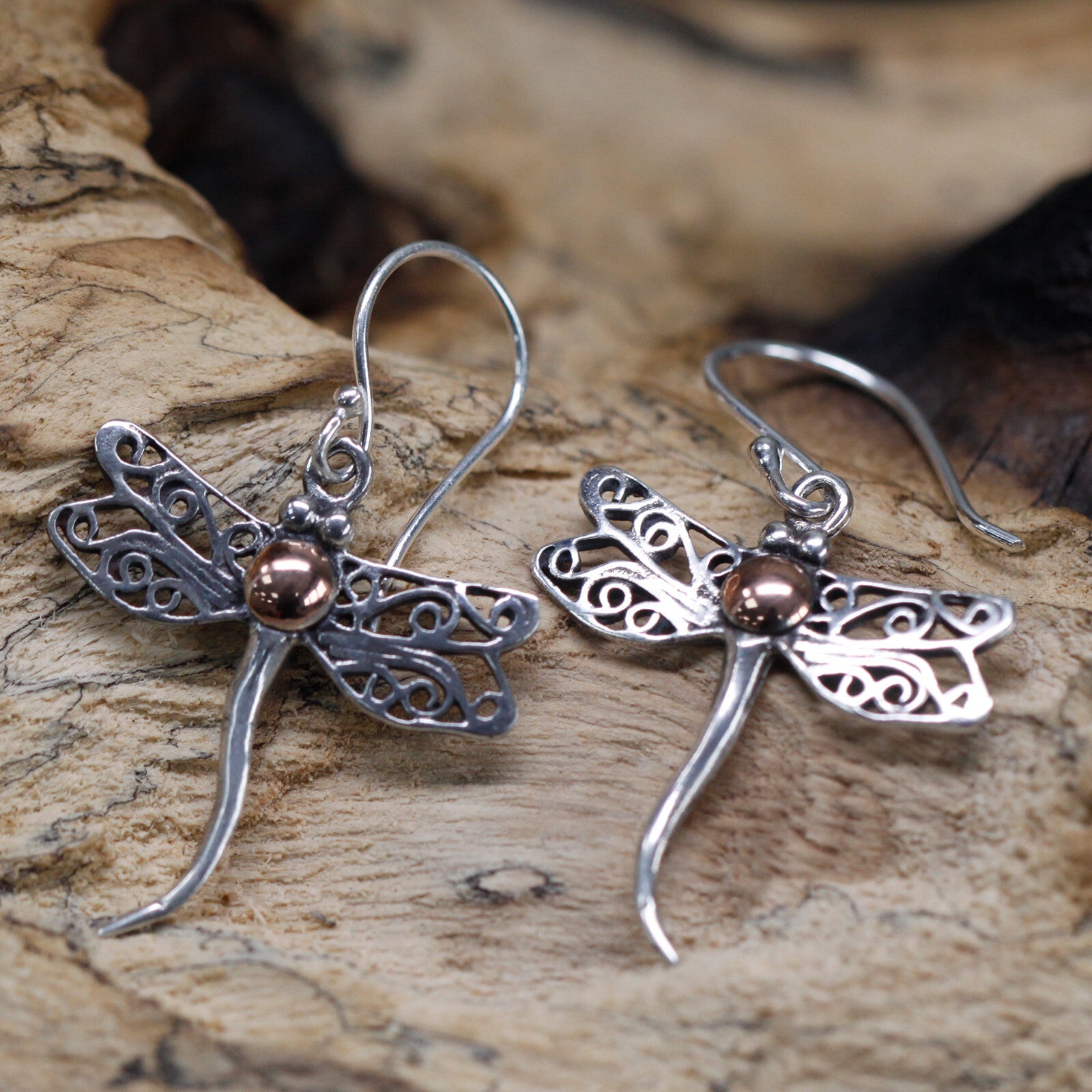 Silver & Gold Earring - Dragonflies - Per case: 1 Piece