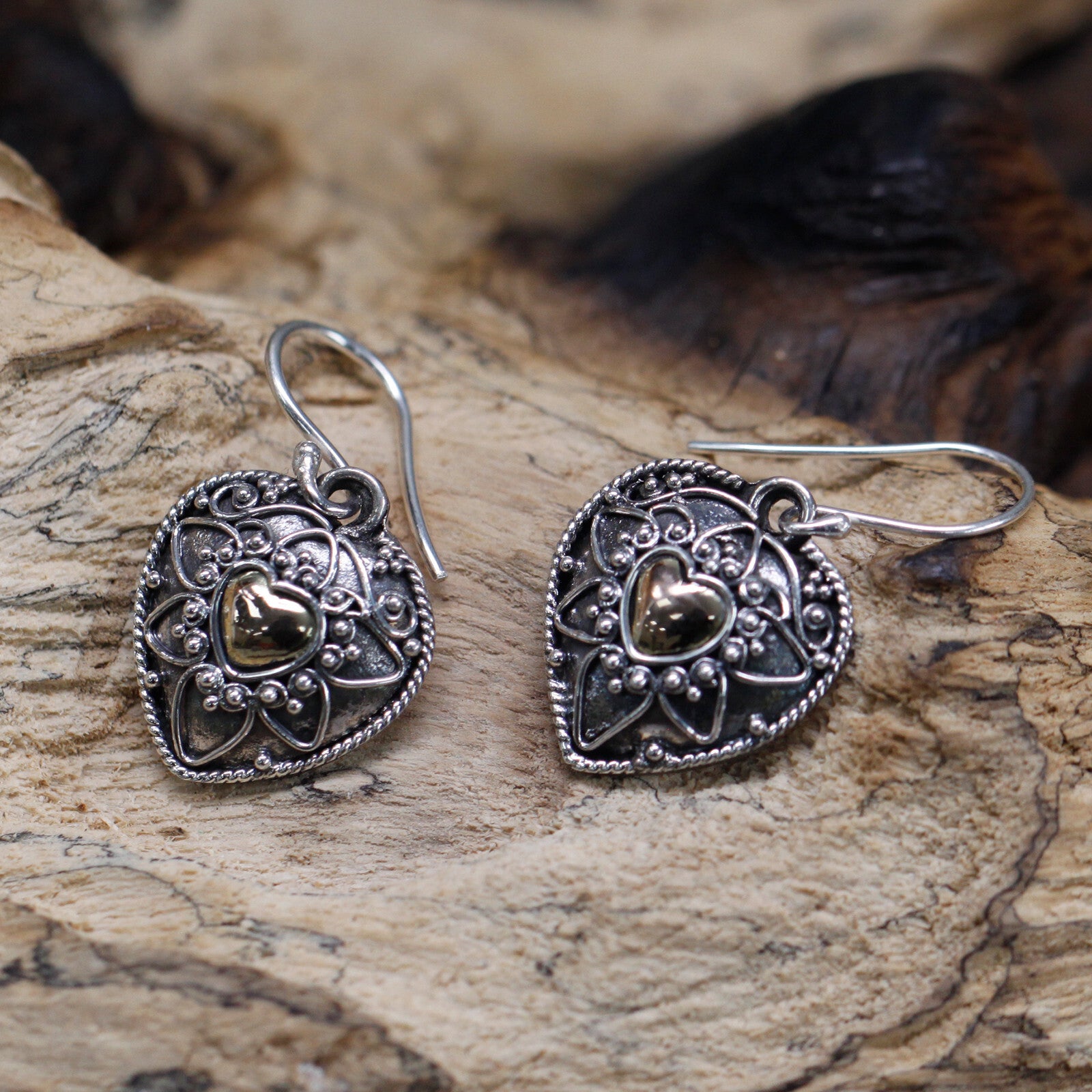 Silver & Gold Earring - Mandala Hearts - Per case: 1 Piece