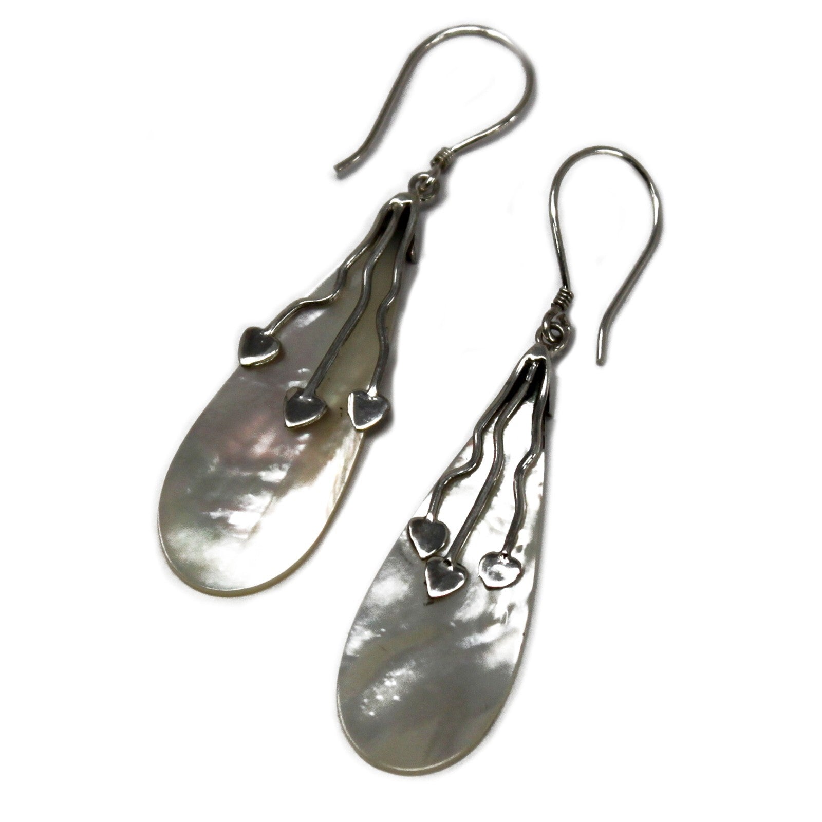 Shell & Silver Earrings - Three Hearts - MOP - Per case: 1 Piece