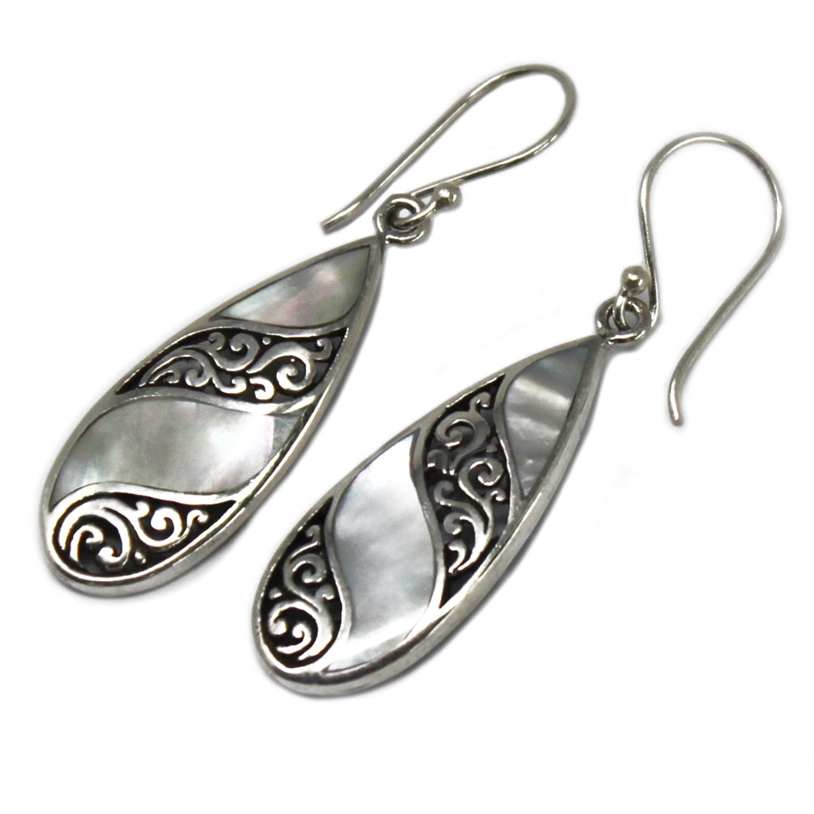 Shell & Silver Earrings - Teardrop- MOP - Per case: 1 Piece