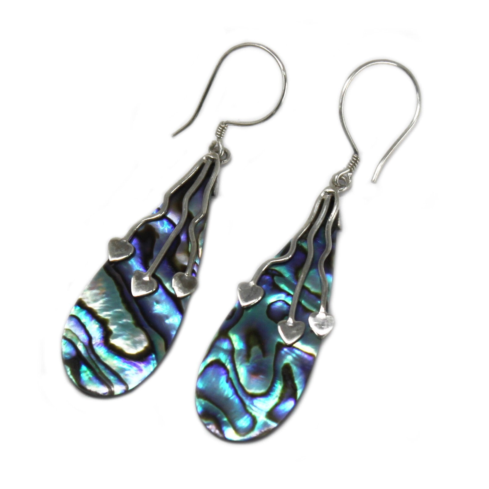 Shell & Silver Earrings - Three Hearts - Abalone - Per case: 1 Piece