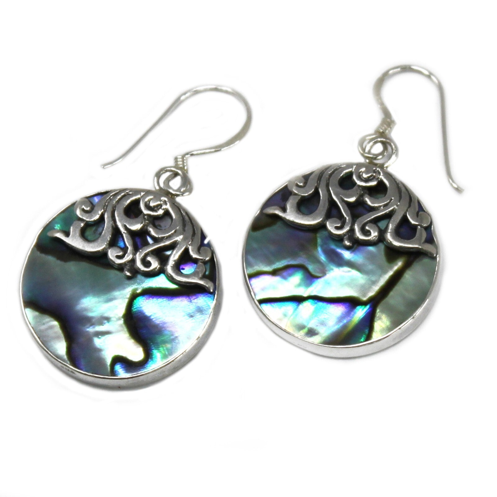 Shell & Silver Earrings - Classic Disc - Abalone - Per case: 1 Piece