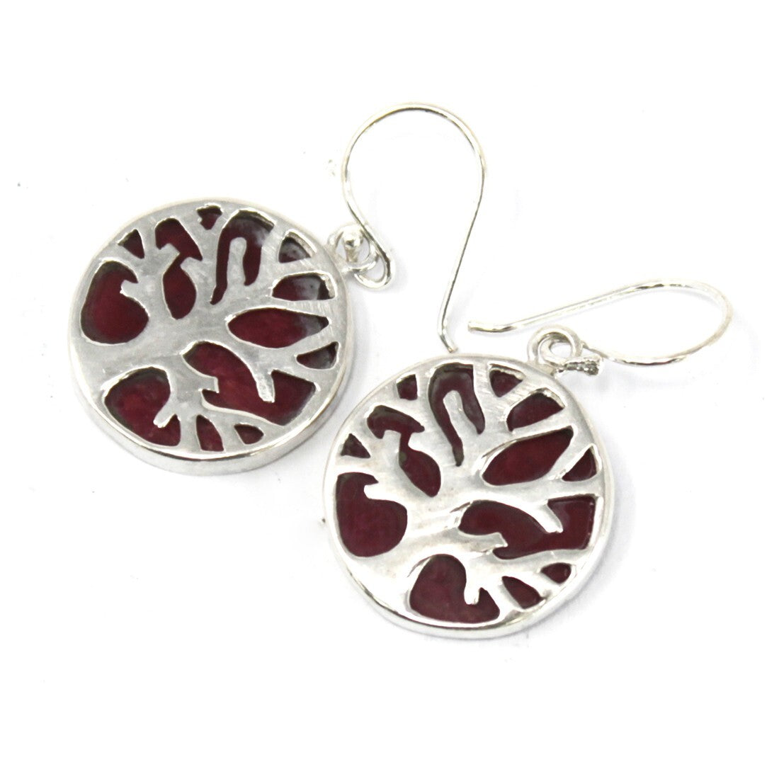 Tree of Life Silver Earrings 15mm - Coral Effect - Per case: 1 Piece