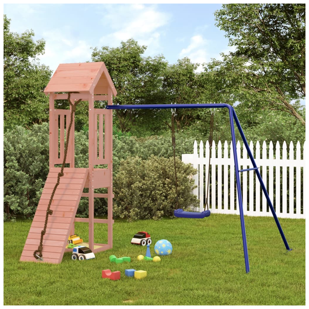 Playhouse with Climbing Wall Swing Solid Wood Douglas