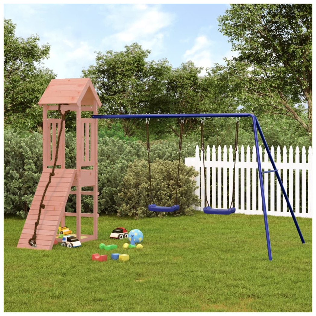 Playhouse with Climbing Wall Swings Solid Wood Douglas