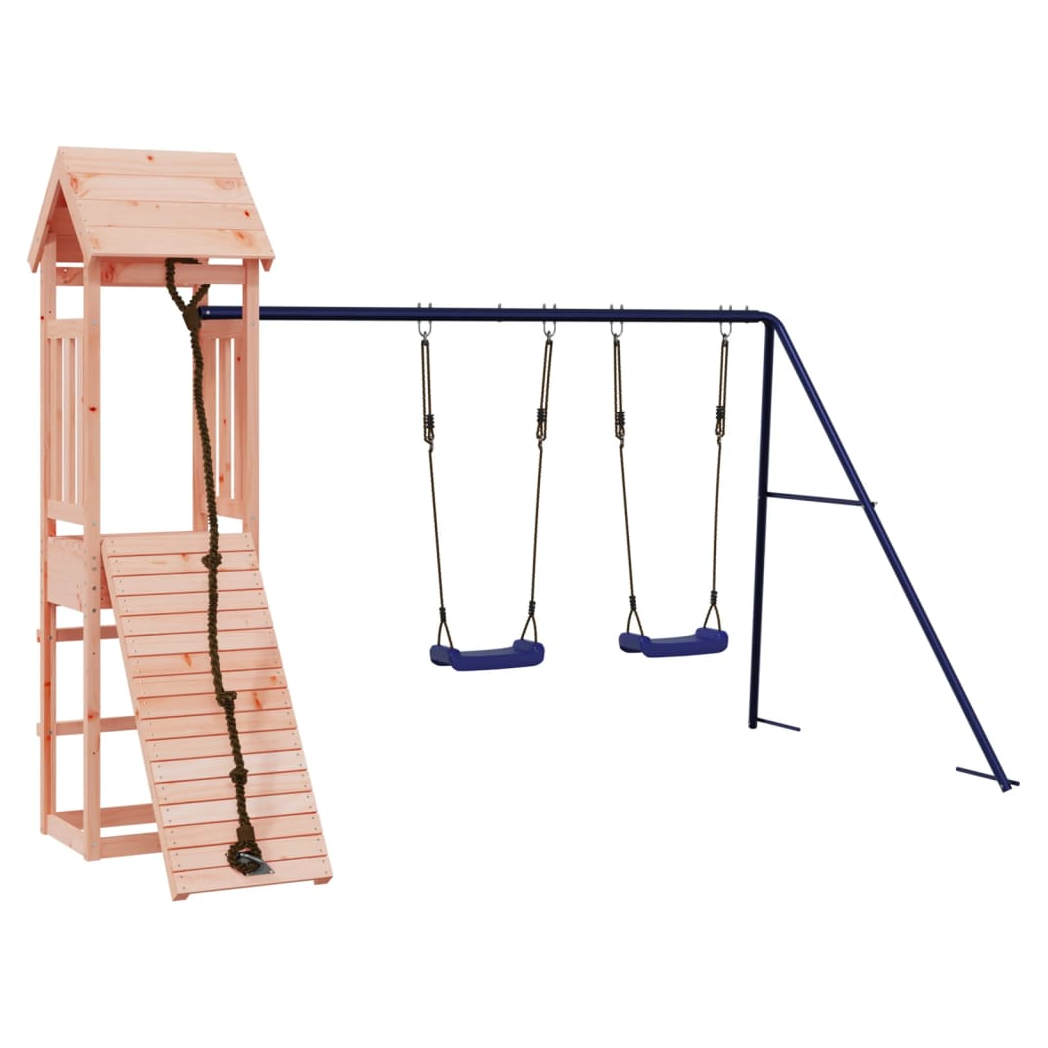 Playhouse with Climbing Wall Swings Solid Wood Douglas