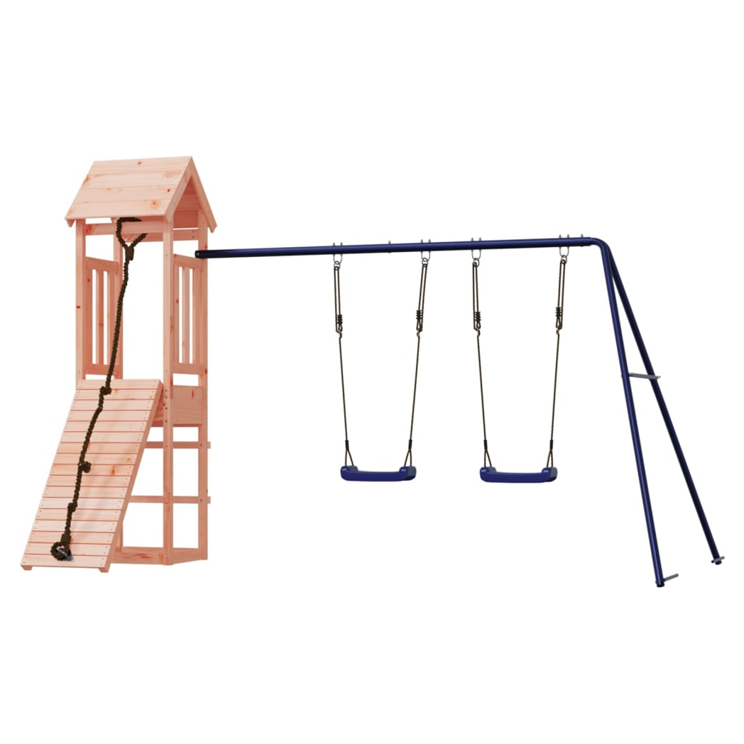 Playhouse with Climbing Wall Swings Solid Wood Douglas