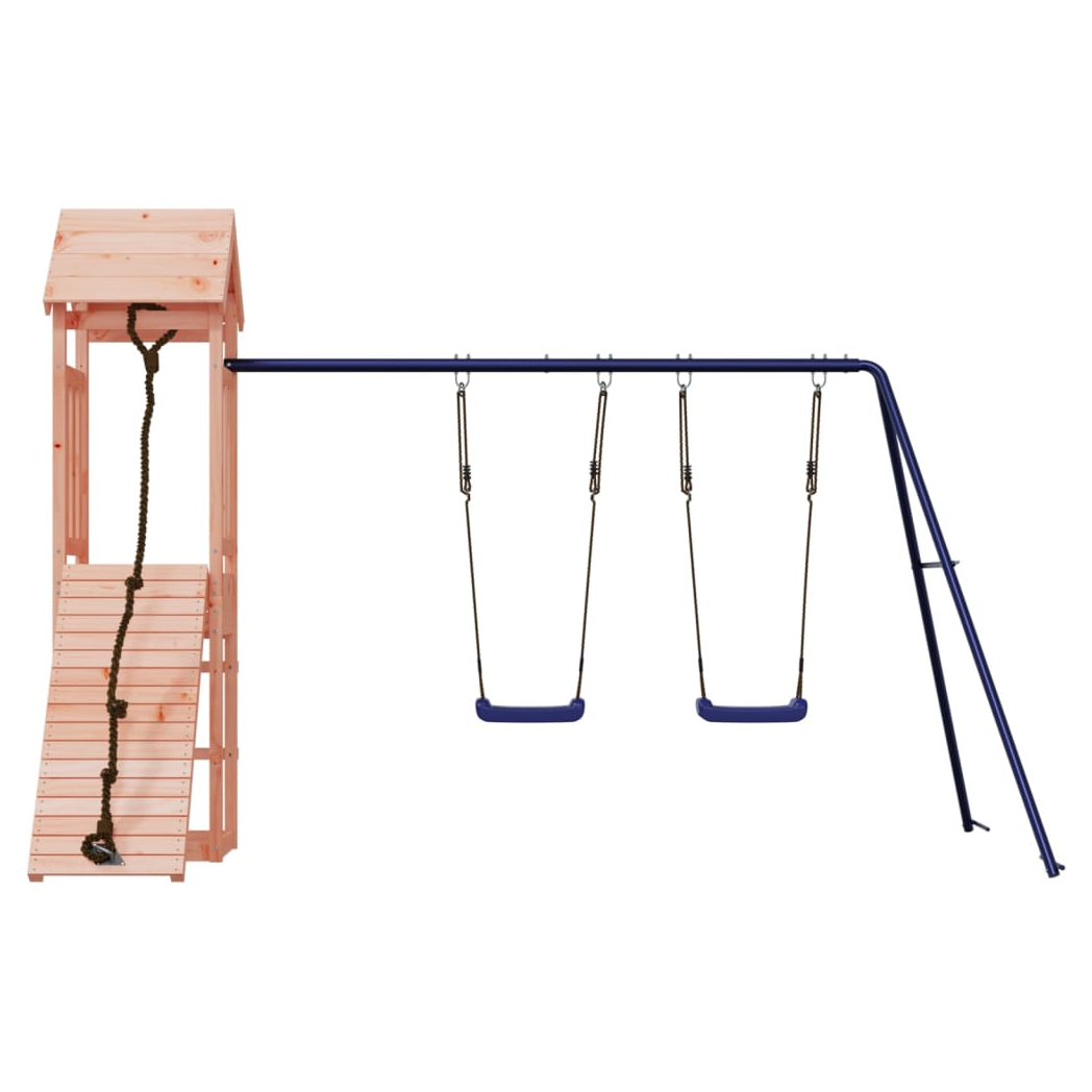 Playhouse with Climbing Wall Swings Solid Wood Douglas