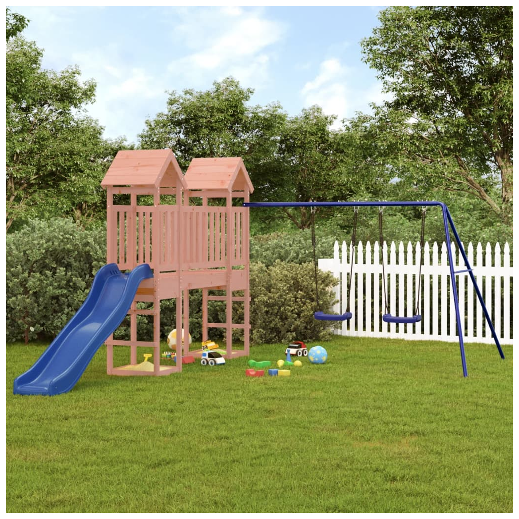 Playhouse with Slide Swings Solid Wood Douglas