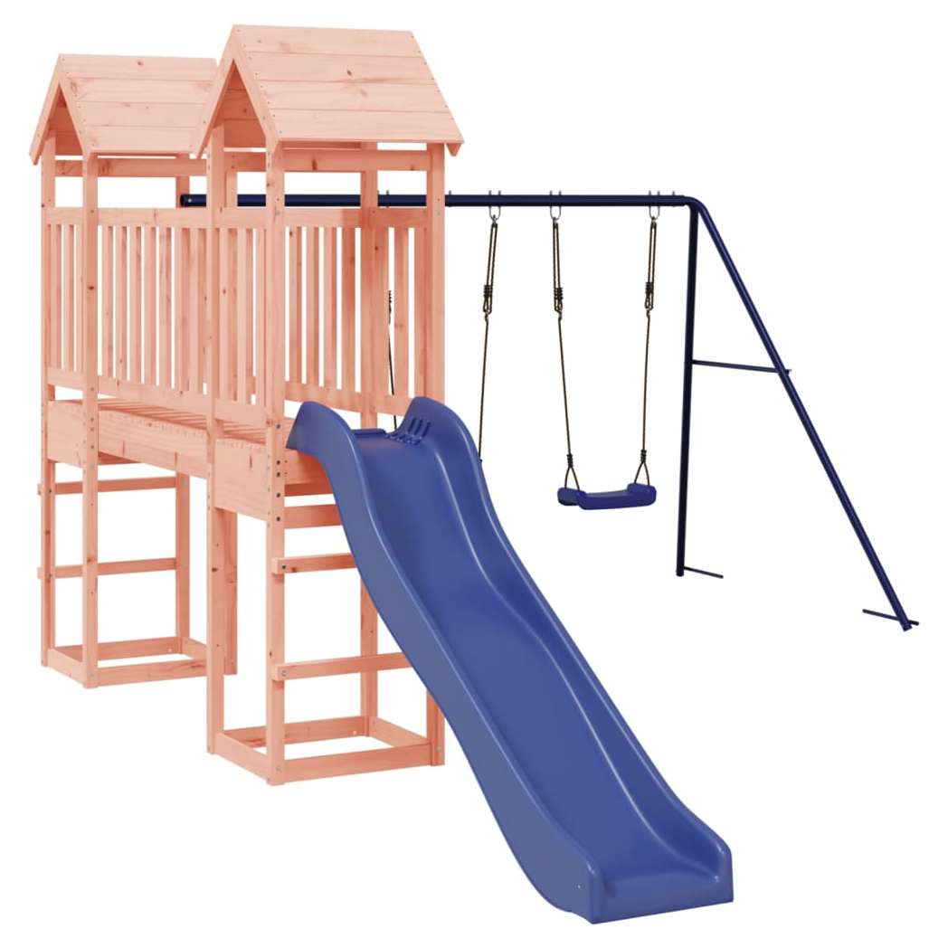 Playhouse with Slide Swings Solid Wood Douglas