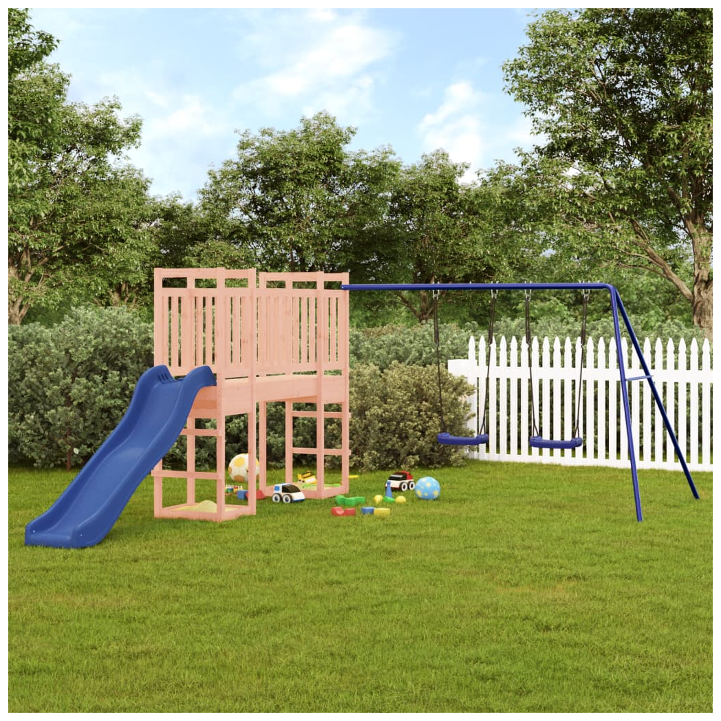 Playhouse with Slide Swings Solid Wood Douglas