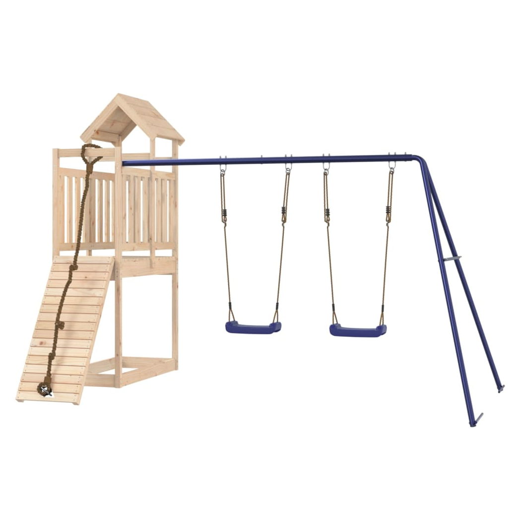 Playhouse with Climbing Wall Swings Solid Wood Pine