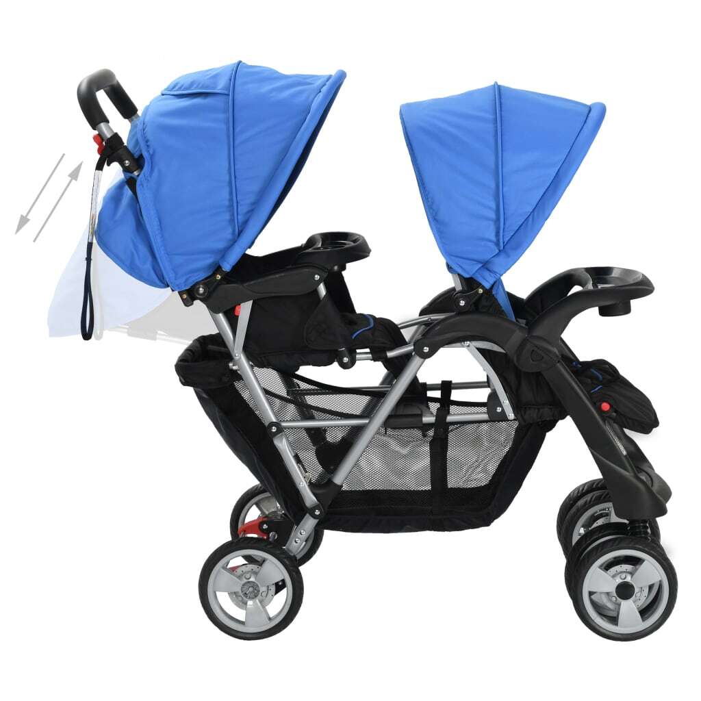 vidaXL Tandem Stroller Steel Blue and Black