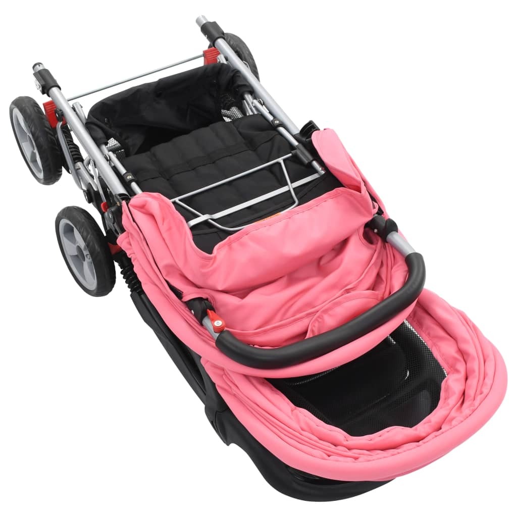 vidaXL Tandem Stroller Pink and Black Steel