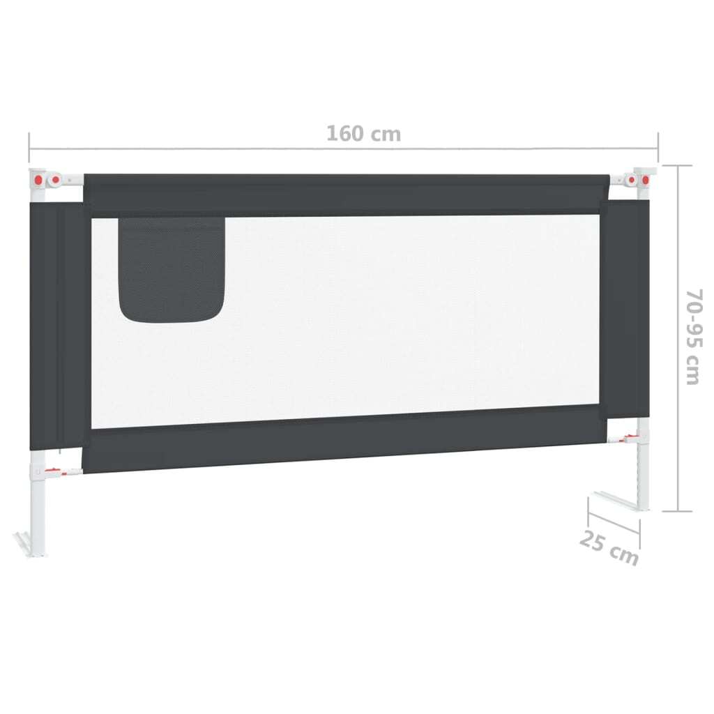 vidaXL Toddler Safety Bed Rail Dark Grey 160x25 cm Fabric