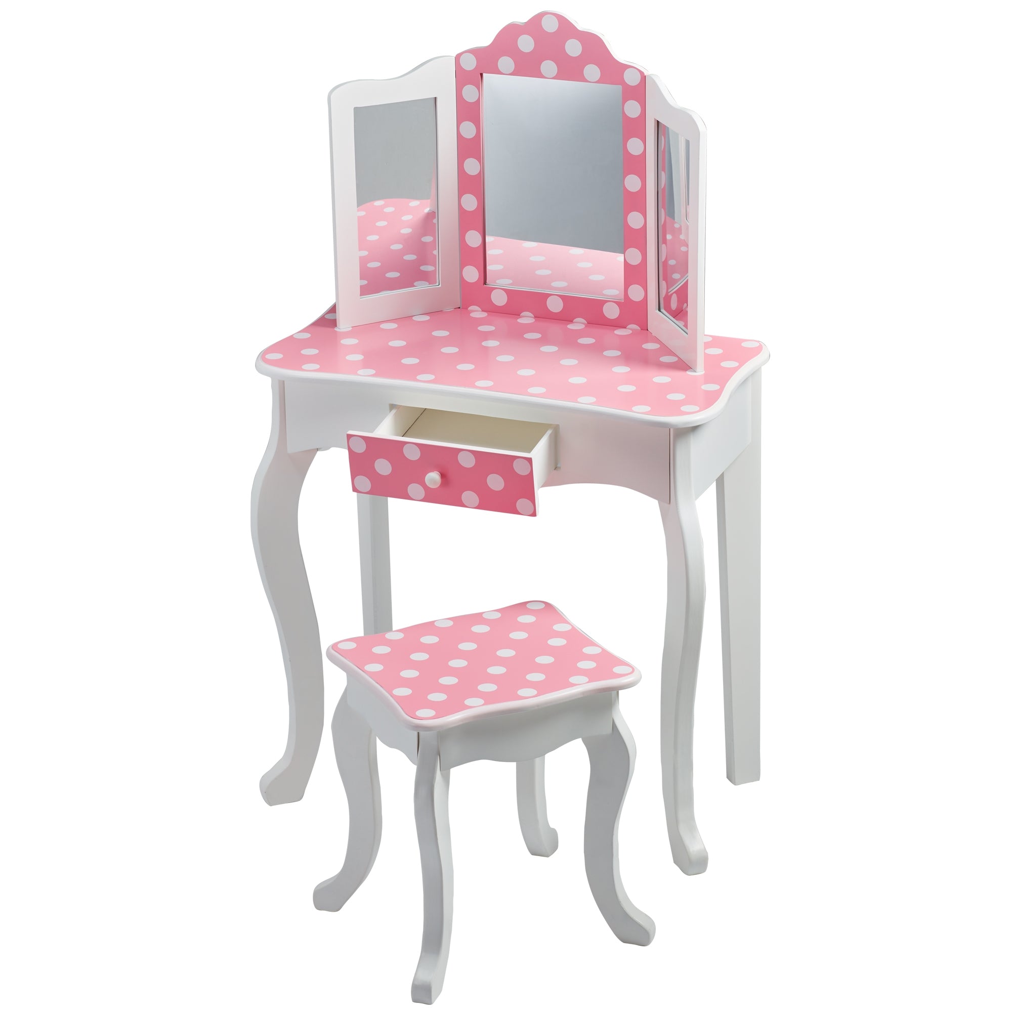 Fantasy Fields Kids Dressing Table & Stool, Vanity Set & Mirror, Polka Dots Pink