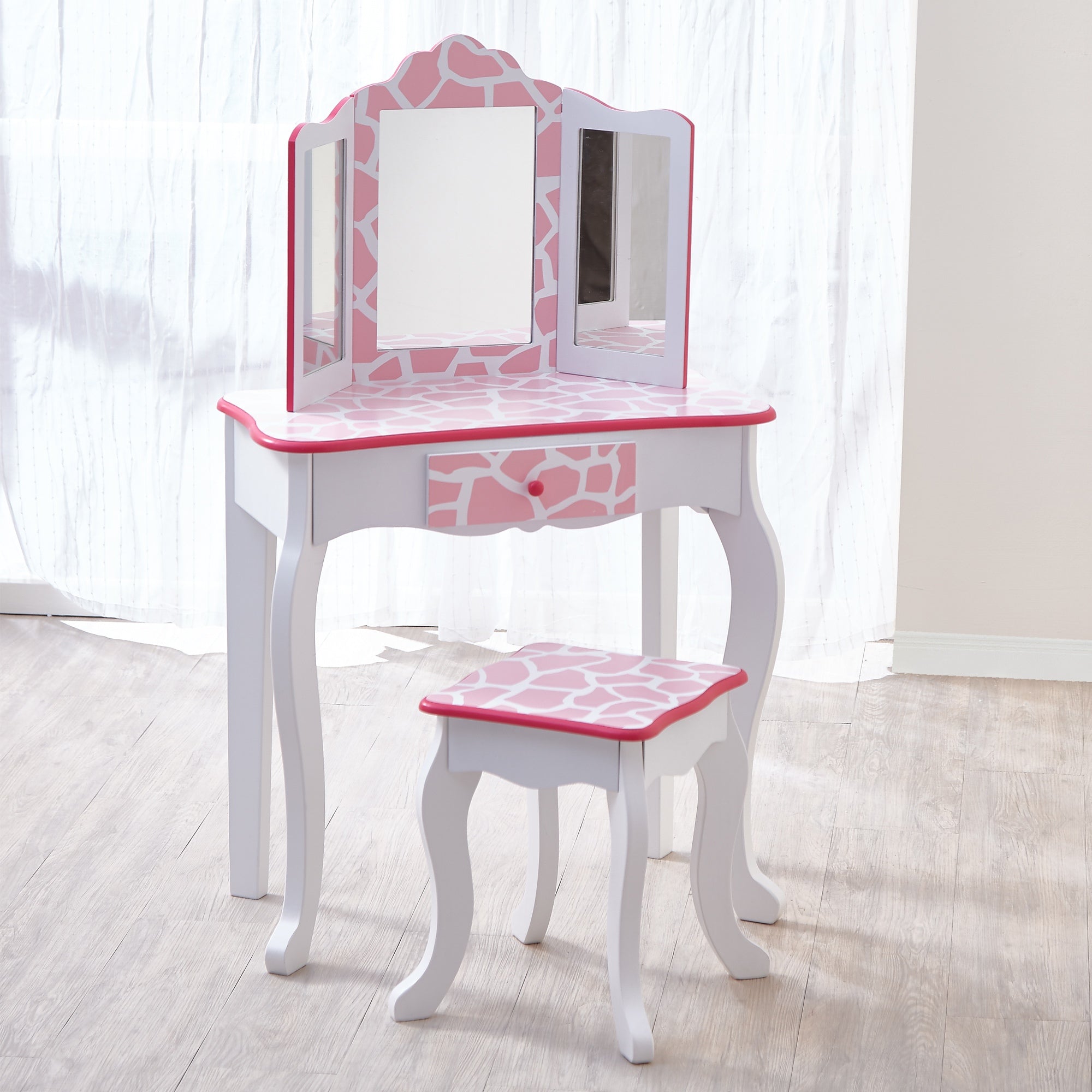 Fantasy Fields Dressing Table Vanity Set w/ Mirror Stool Animal Print TD-11670D