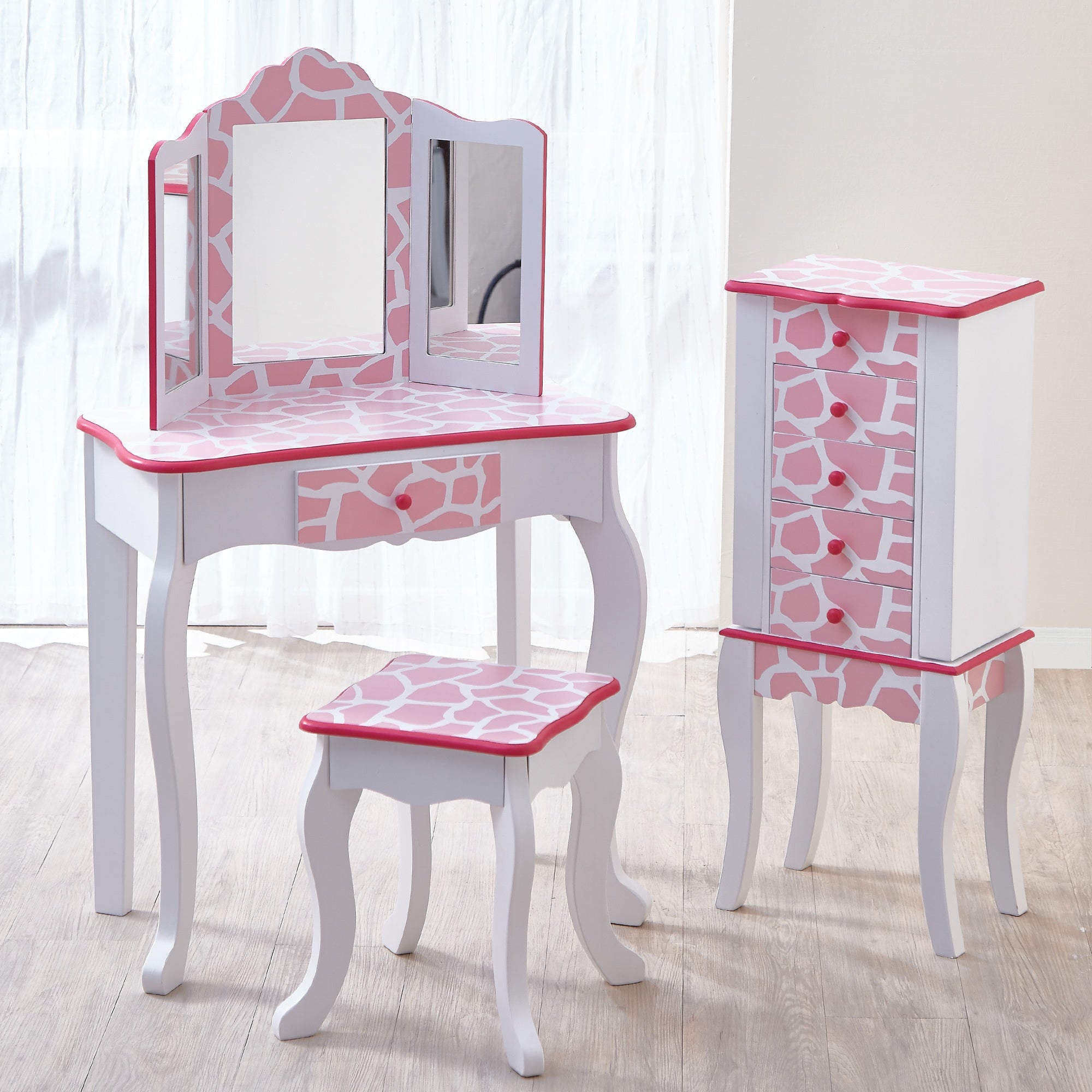 Fantasy Fields Dressing Table Vanity Set w/ Mirror Stool Animal Print TD-11670D