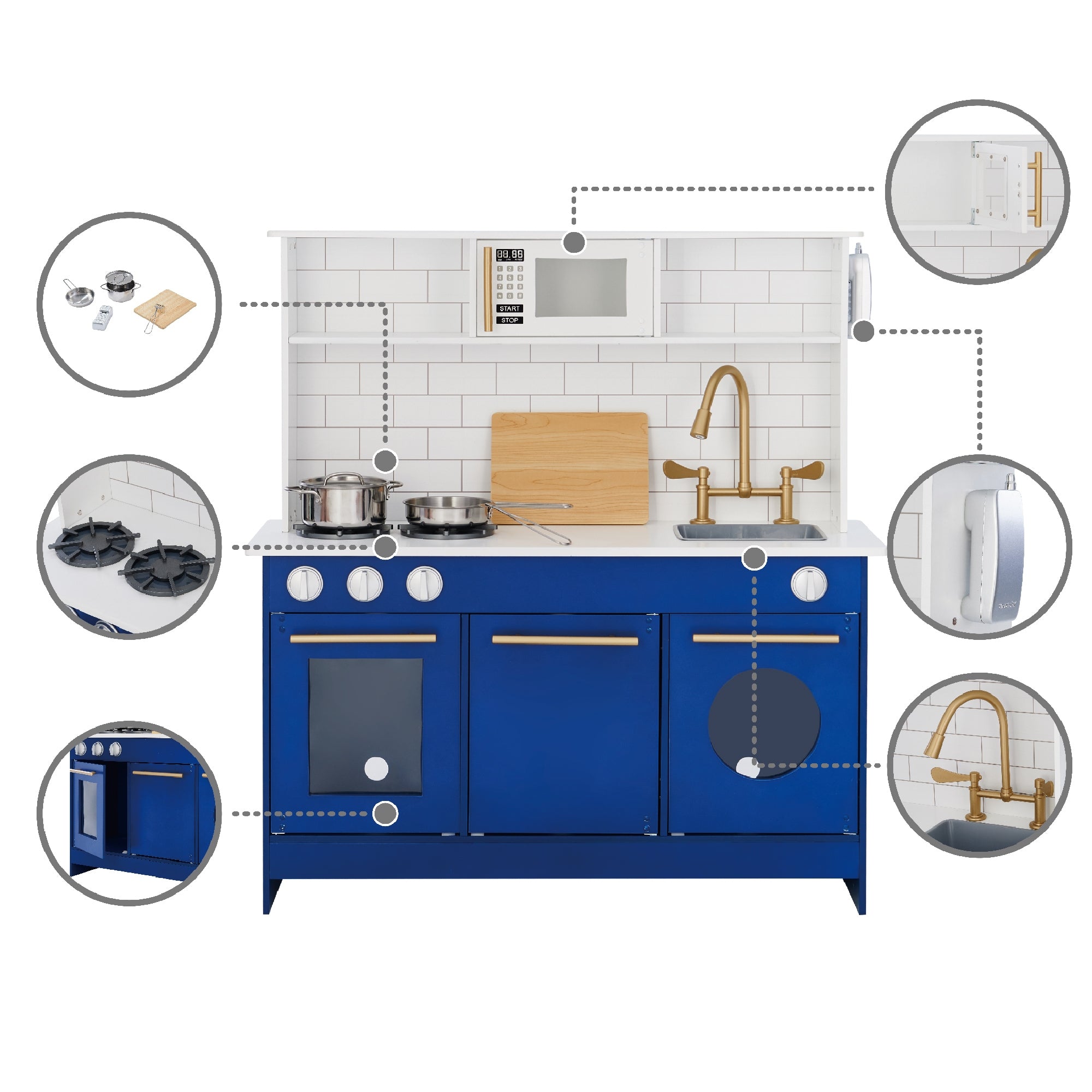Blue Kids Toy Kitchen Wooden Cooker Children Imitation Play