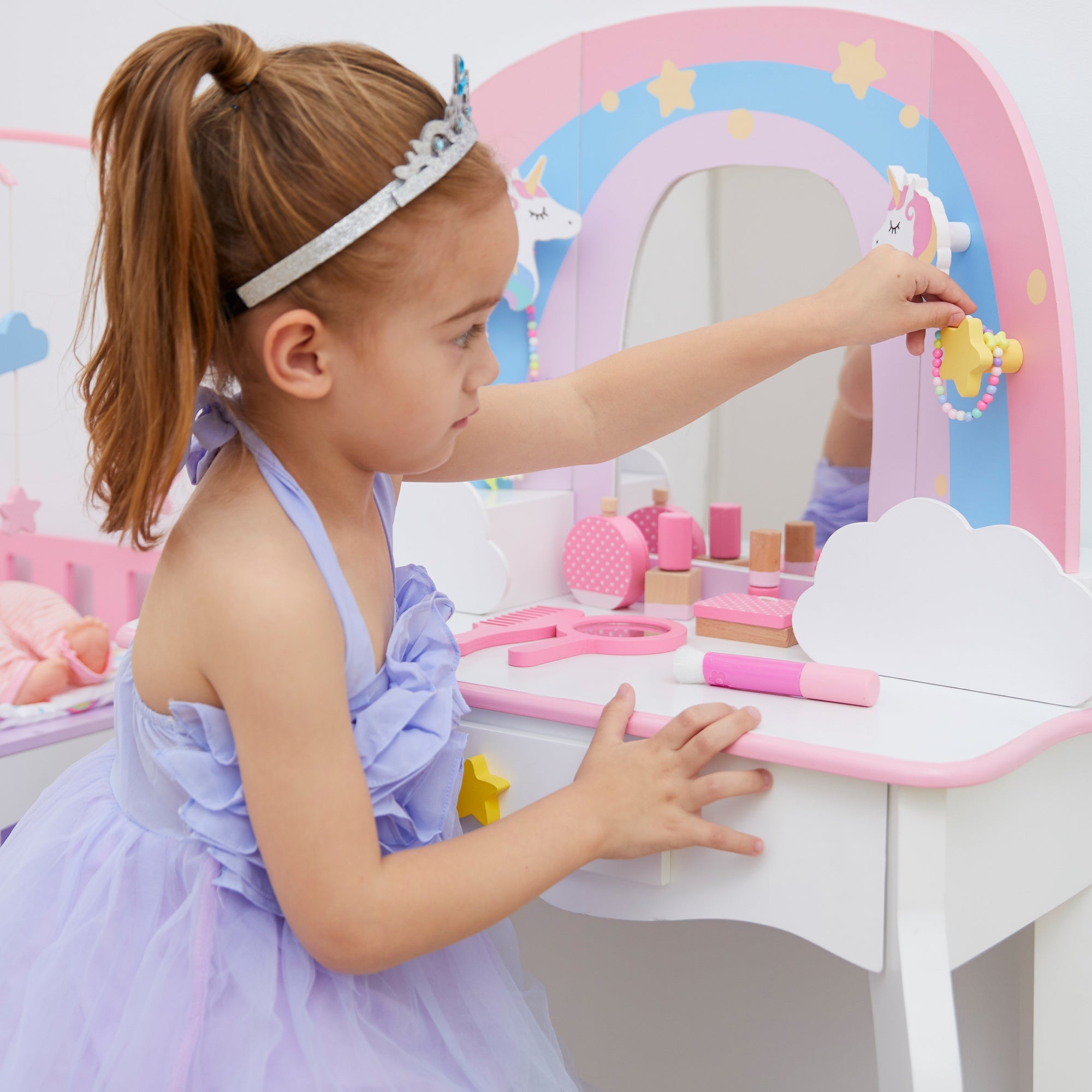 Fantasy Fields Vanity Set Dressing Table with Mirror Storage & Stool for Kids