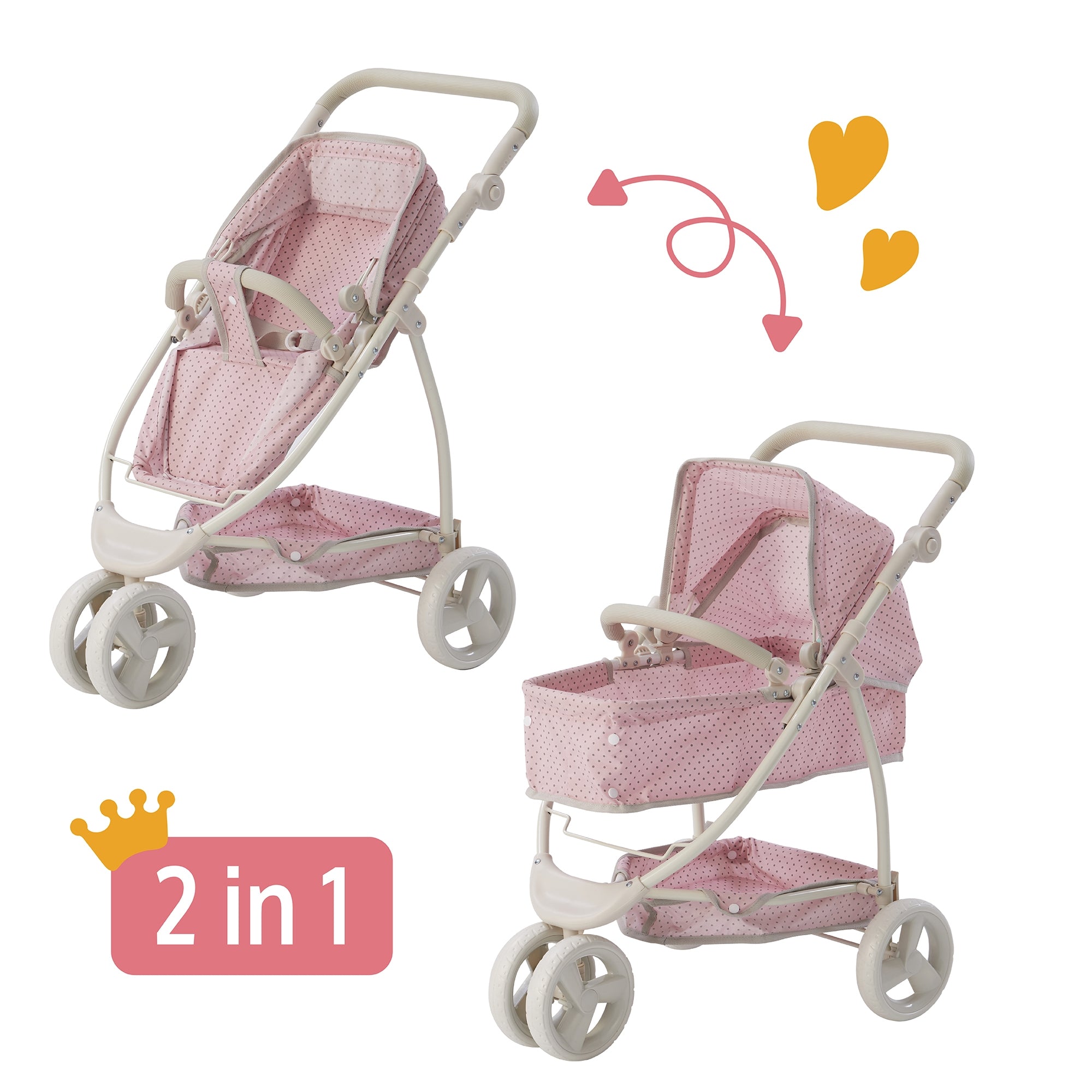 Olivia's Little World Dolls Pink Pram Stroller Pushchair For Baby Dolls OL-00009