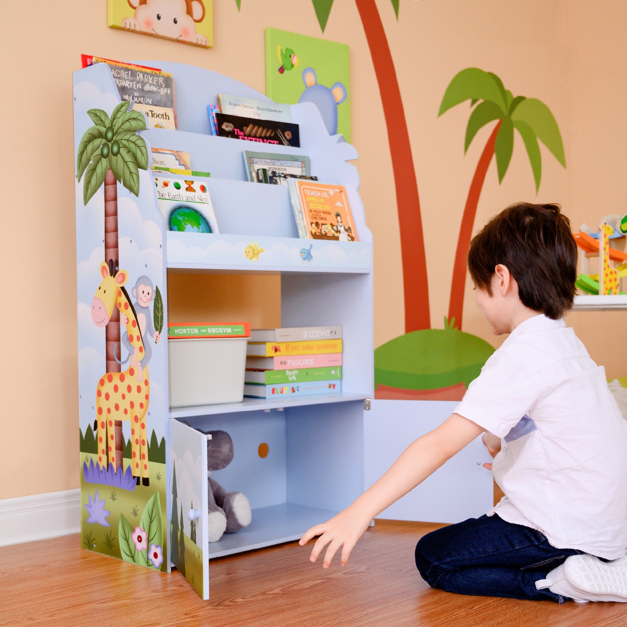 Fantasy Fields Kids Wooden Bookcase 3 Tier & Drawer Sunny Safari TD-13394SS