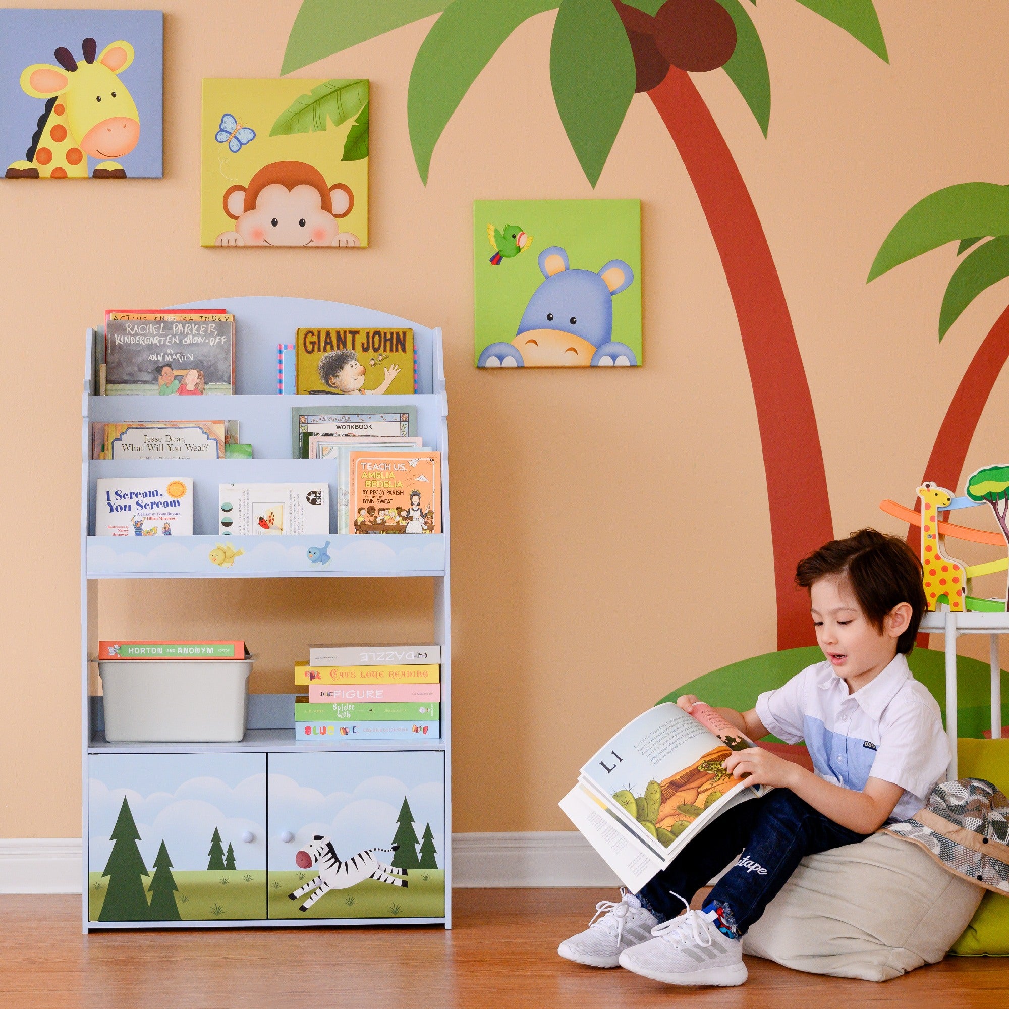 Fantasy Fields Kids Wooden Bookcase 3 Tier & Drawer Sunny Safari TD-13394SS
