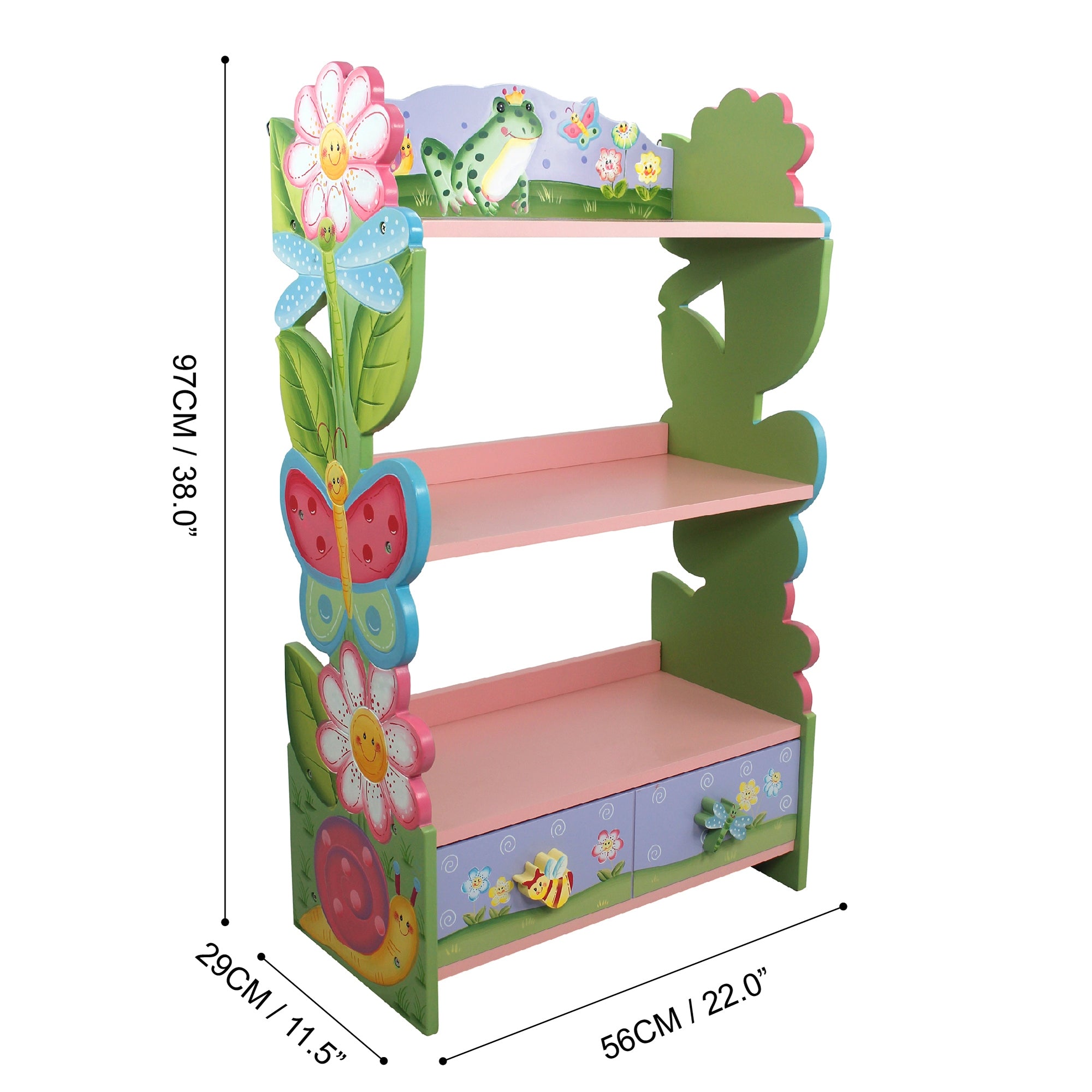 Fantasy Fields Kids Bookcase with Storage & Drawer, Pink Bookshelf for Children