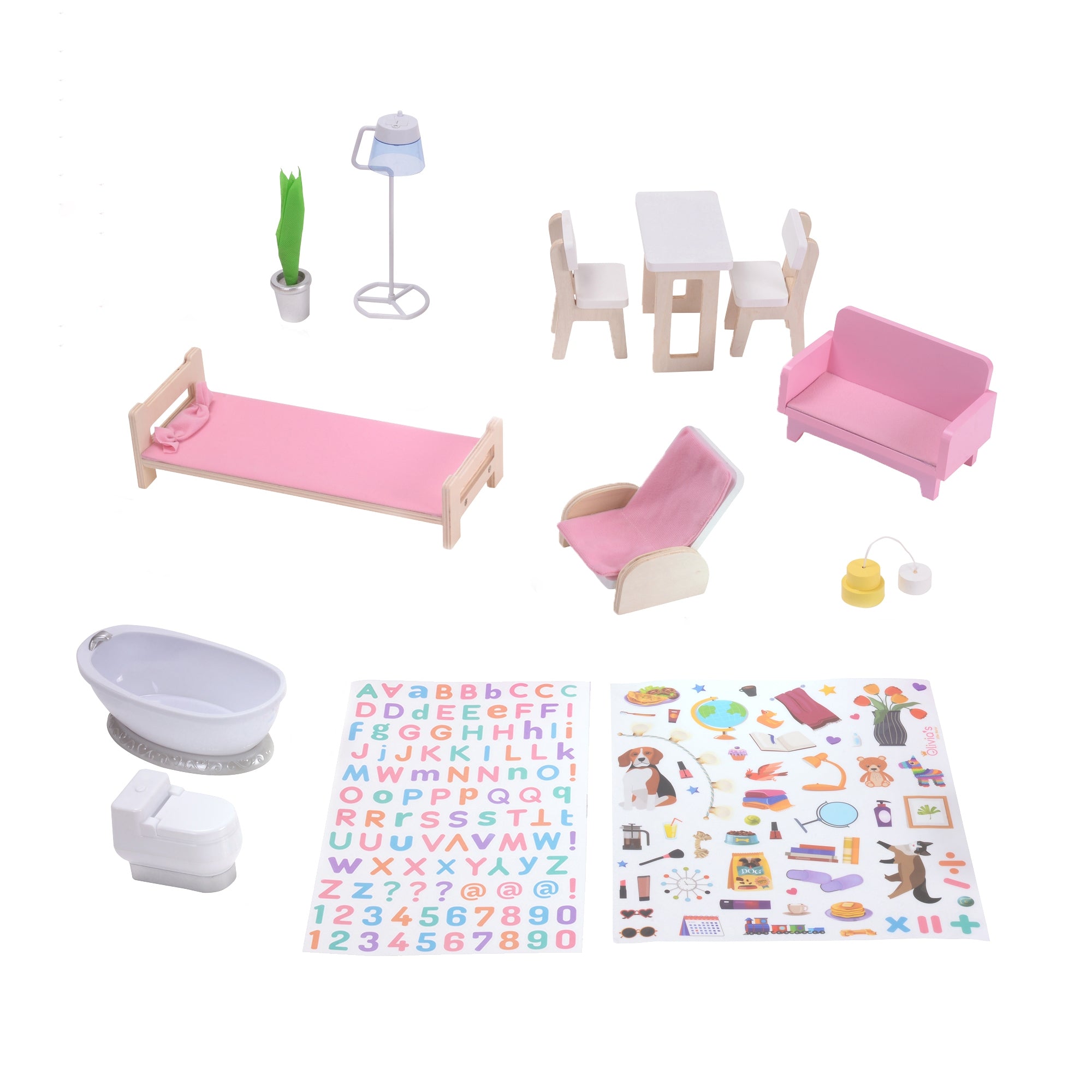 Olivia's Little World Kids Wooden Doll House 3 Floors & 13 Accessories TD-13632A