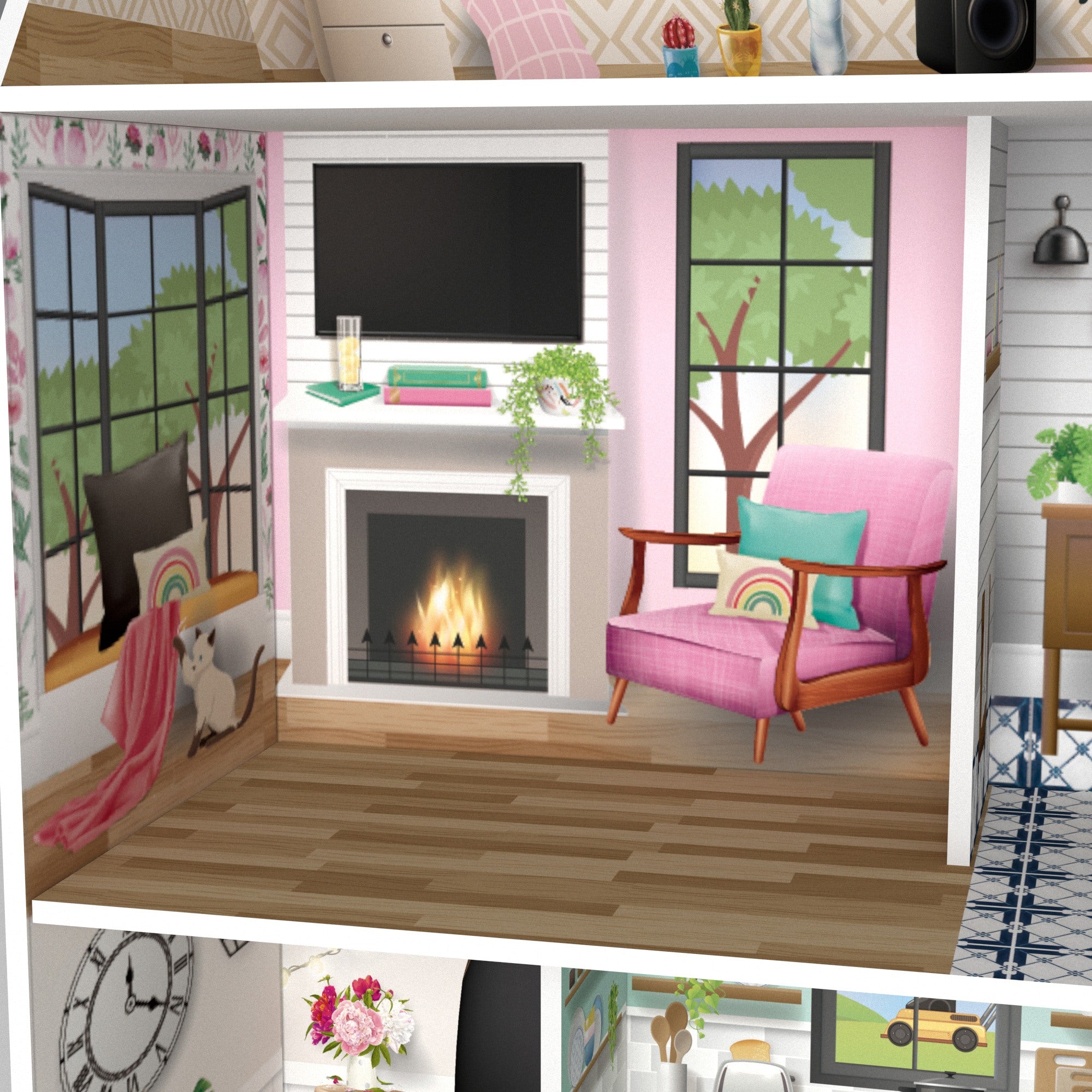 Olivia's Little World Kids Wooden Doll House 3 Floors & 13 Accessories TD-13632A