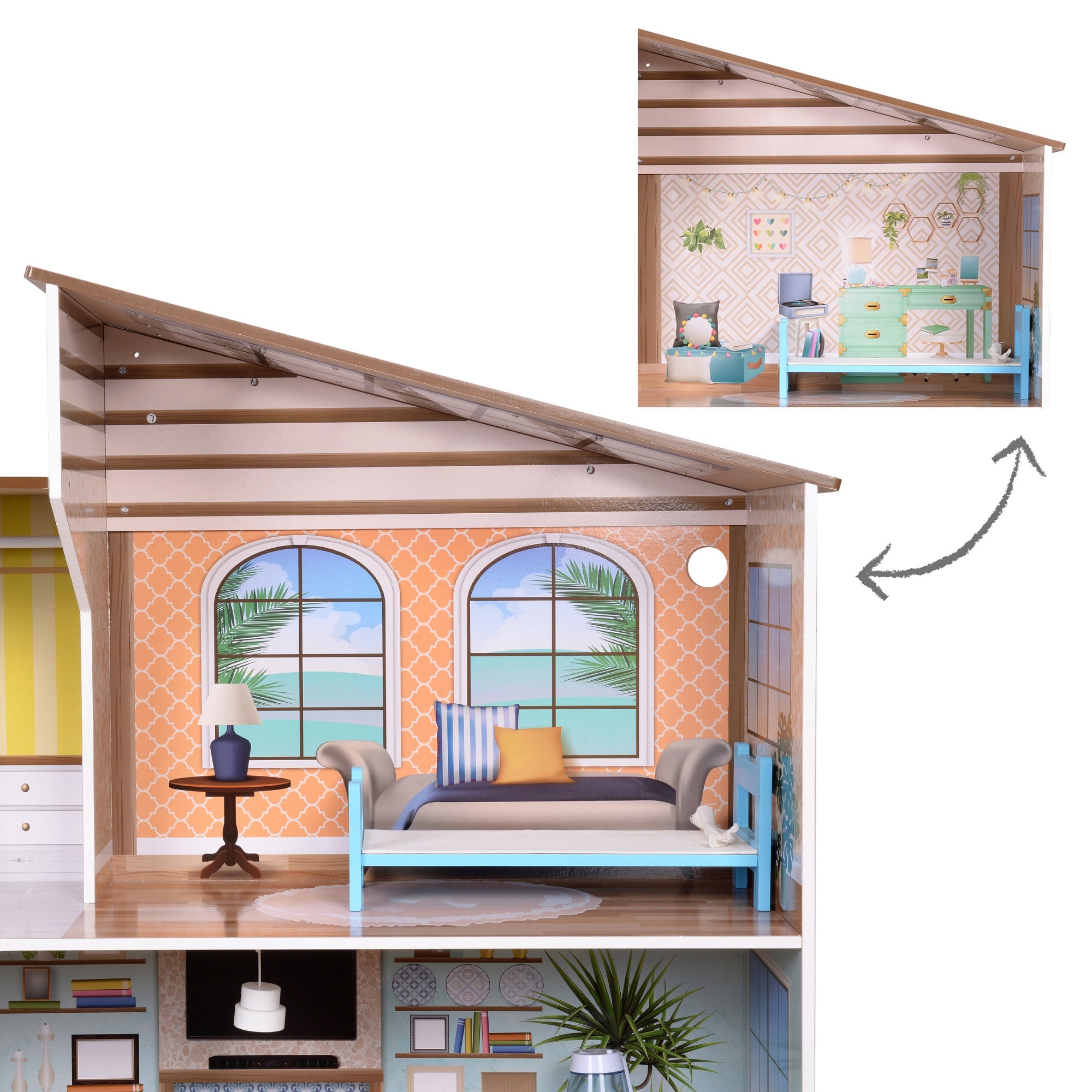 Olivia's Little World Large Kids Wooden Dolls House 3 Floors & 17 Accessories