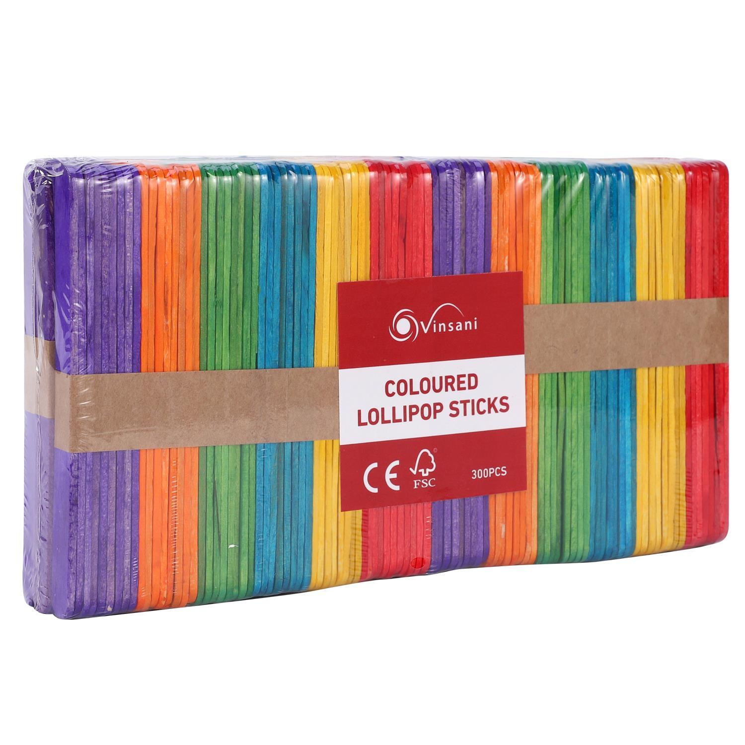 300pcs Coloured Wooden Lolly Sticks For Desserts Kids DIY Art & Crafts