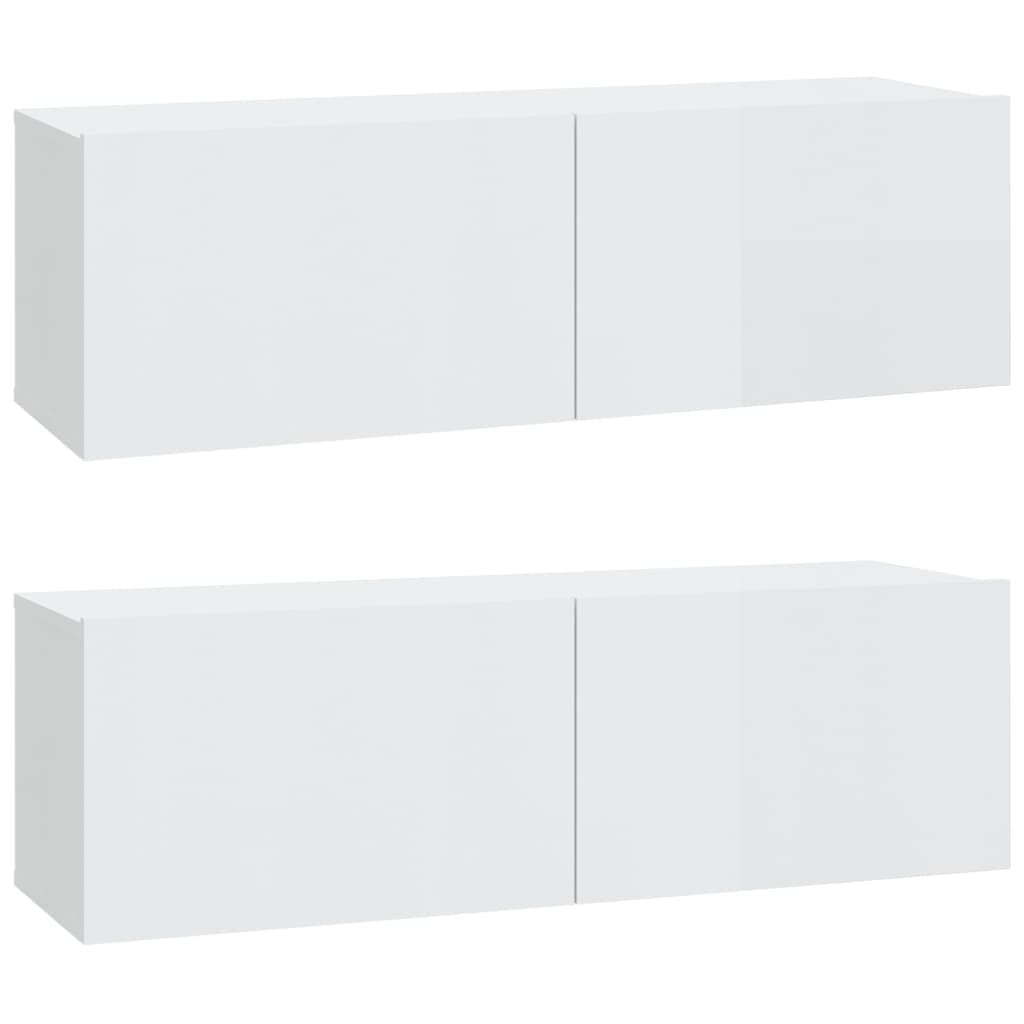 Wall TV Cabinets 2 pcs High Gloss White 100x30x30 cm Engineered Wood