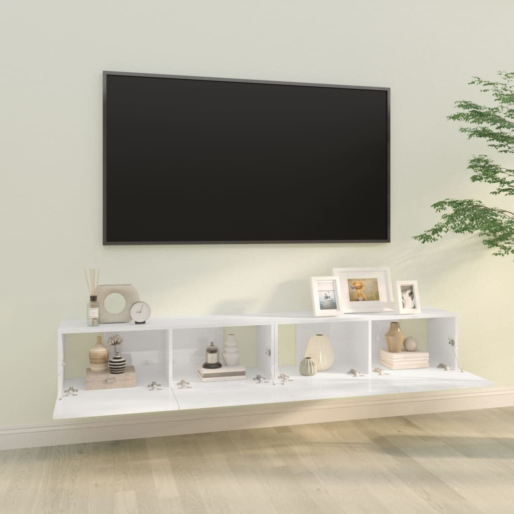 Wall TV Cabinets 2 pcs High Gloss White 100x30x30 cm Engineered Wood
