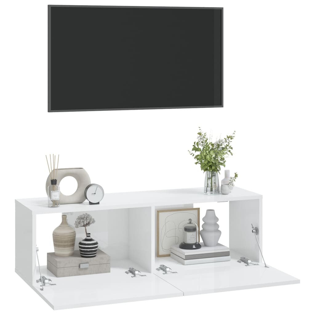 Wall TV Cabinets 2 pcs High Gloss White 100x30x30 cm Engineered Wood