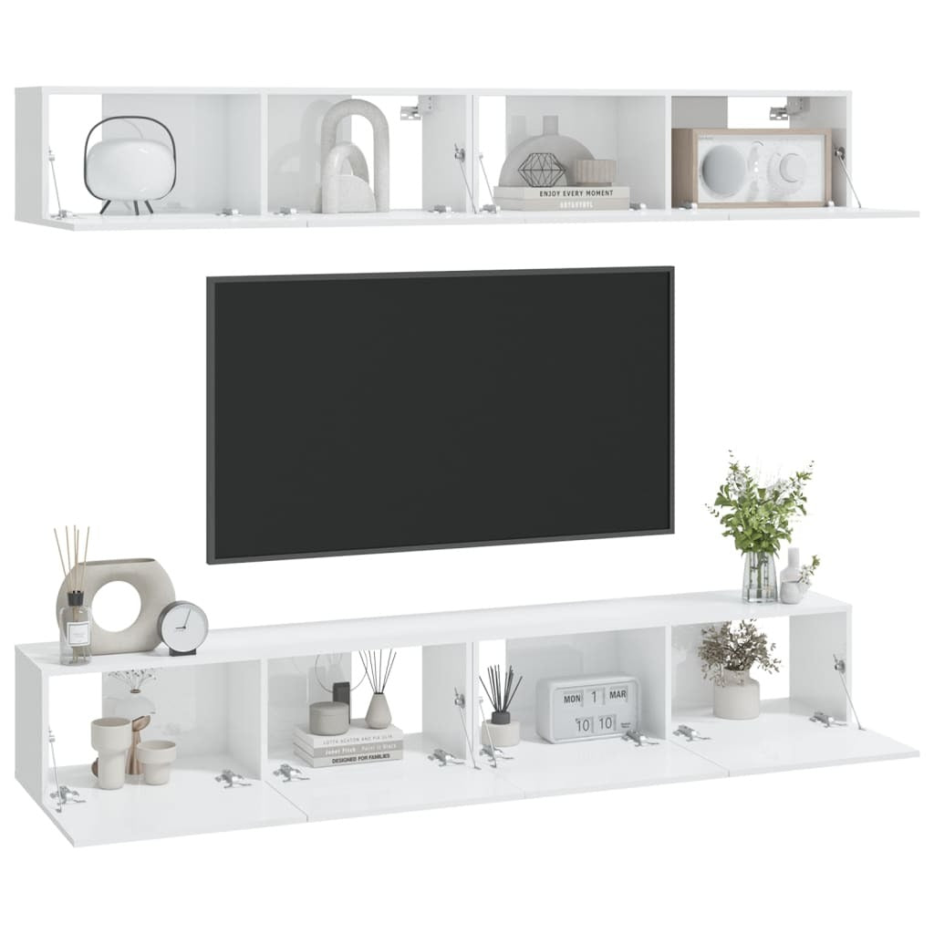 Wall TV Cabinets 4 pcs High Gloss White 100x30x30 cm