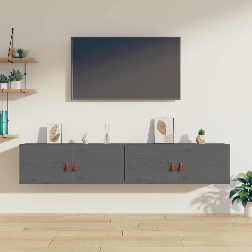 Wall Cabinets 2 pcs Grey 80x30x30 cm Solid Wood Pine