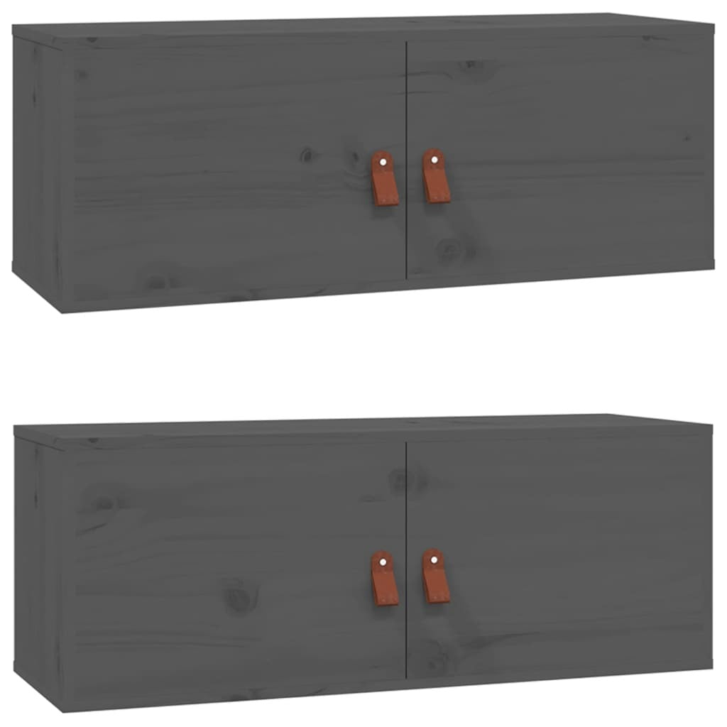 Wall Cabinets 2 pcs Grey 80x30x30 cm Solid Wood Pine