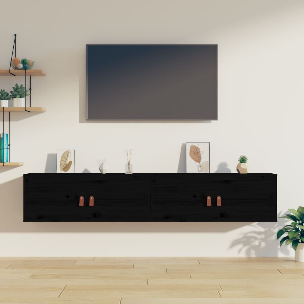 Wall Cabinets 2 pcs Black 80x30x30 cm Solid Wood Pine