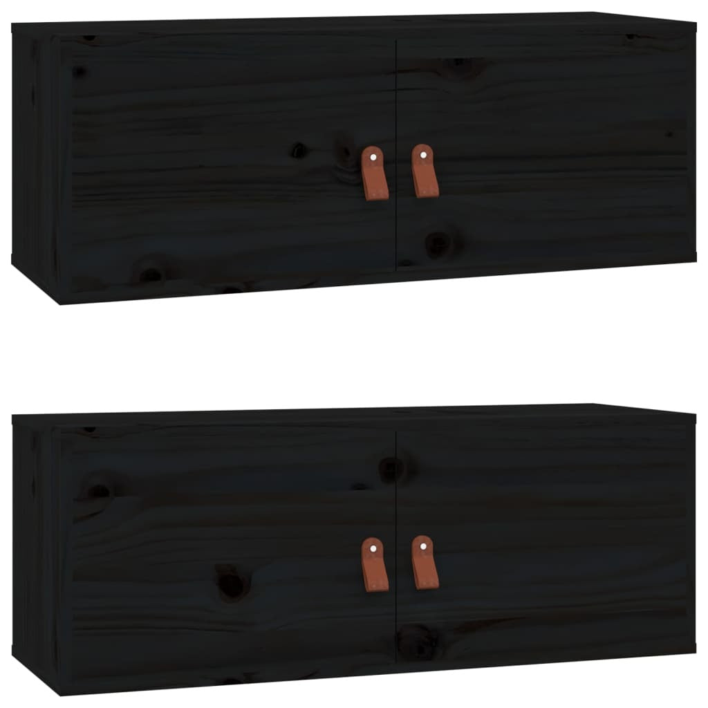 Wall Cabinets 2 pcs Black 80x30x30 cm Solid Wood Pine
