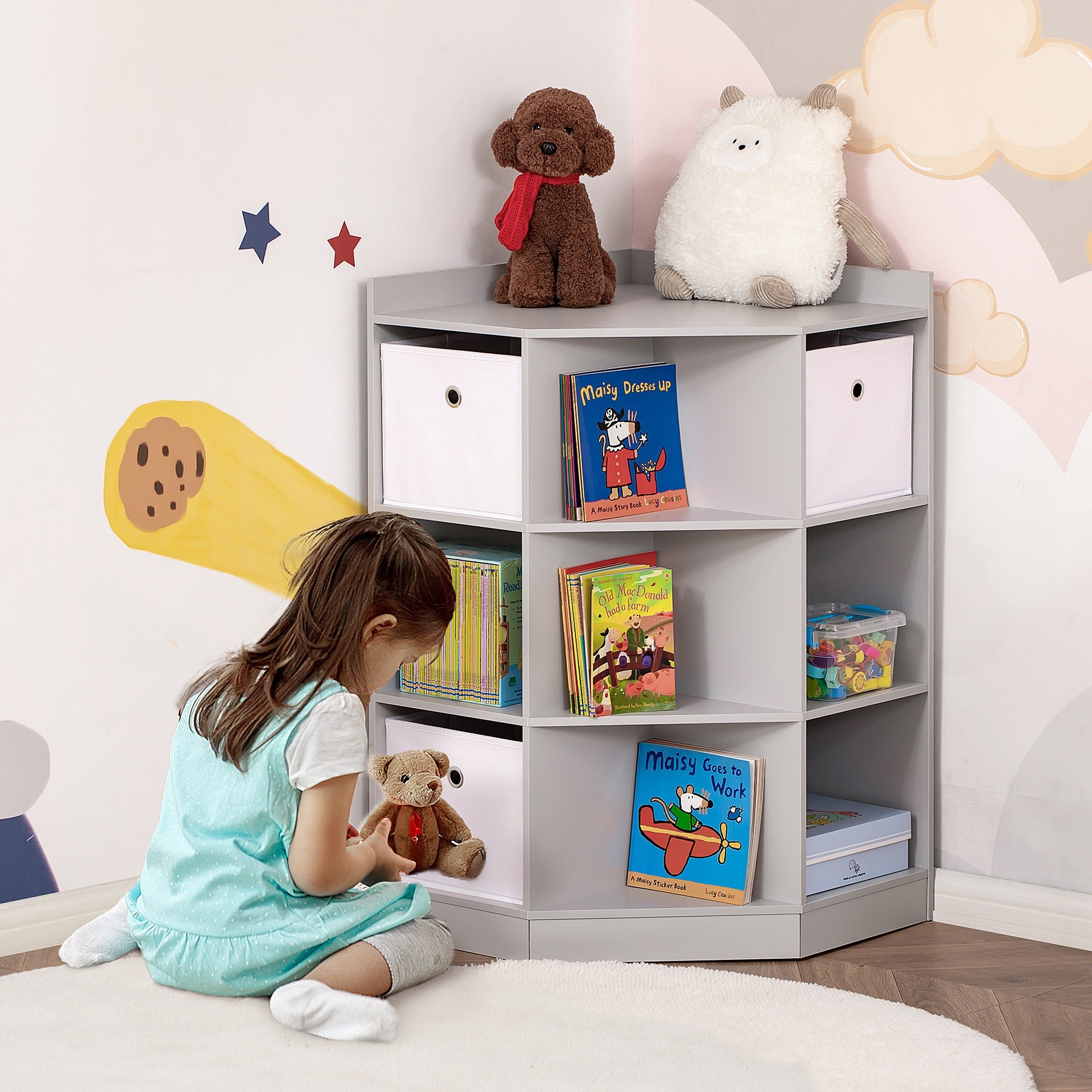 Kids Storage Cabinet Corner Organizer with Anti-tipping Hardware Drawer HOMCOM