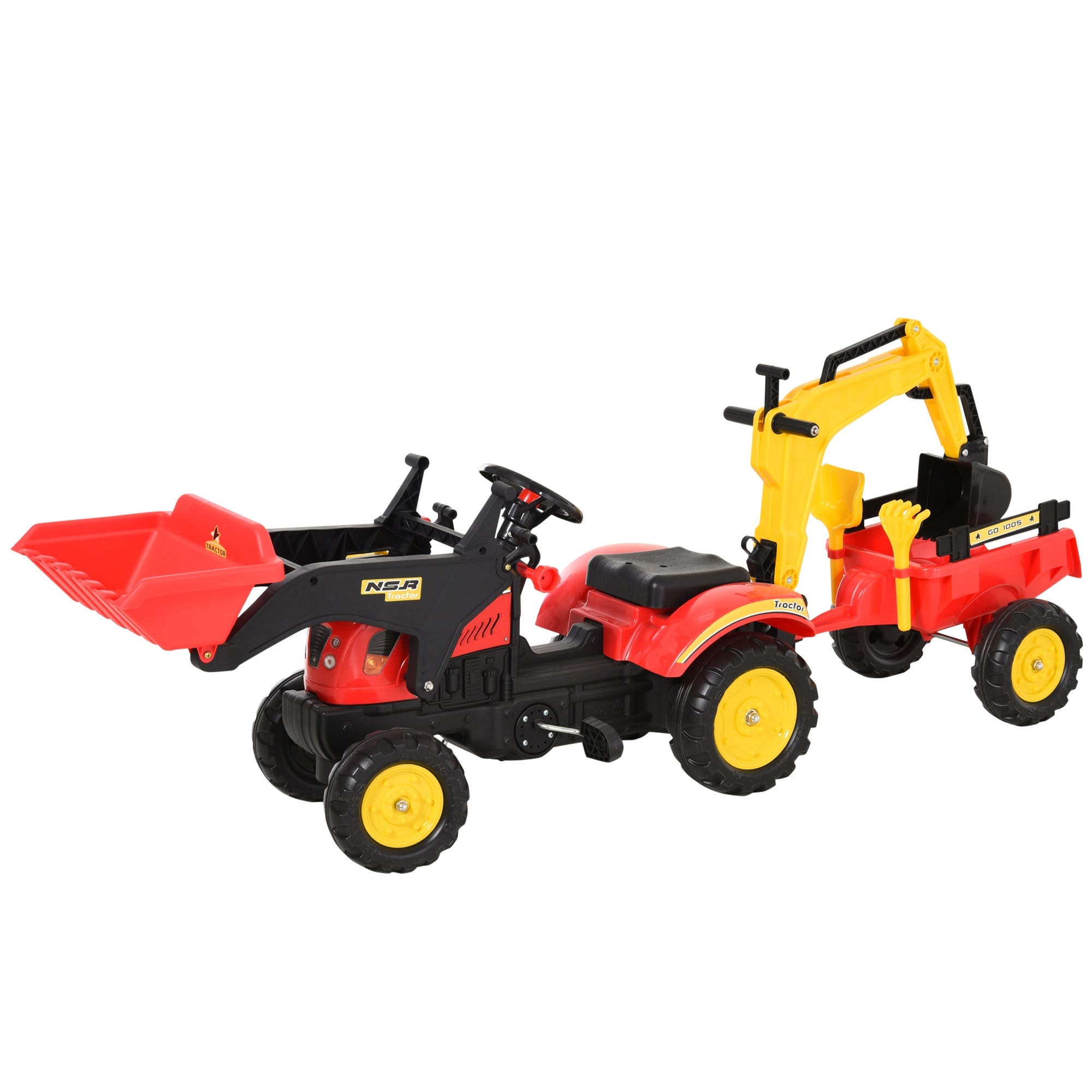 Pedal Powered Tractor Ride-On Car Moving Bucket Steering Wheel 3-6 Yrs