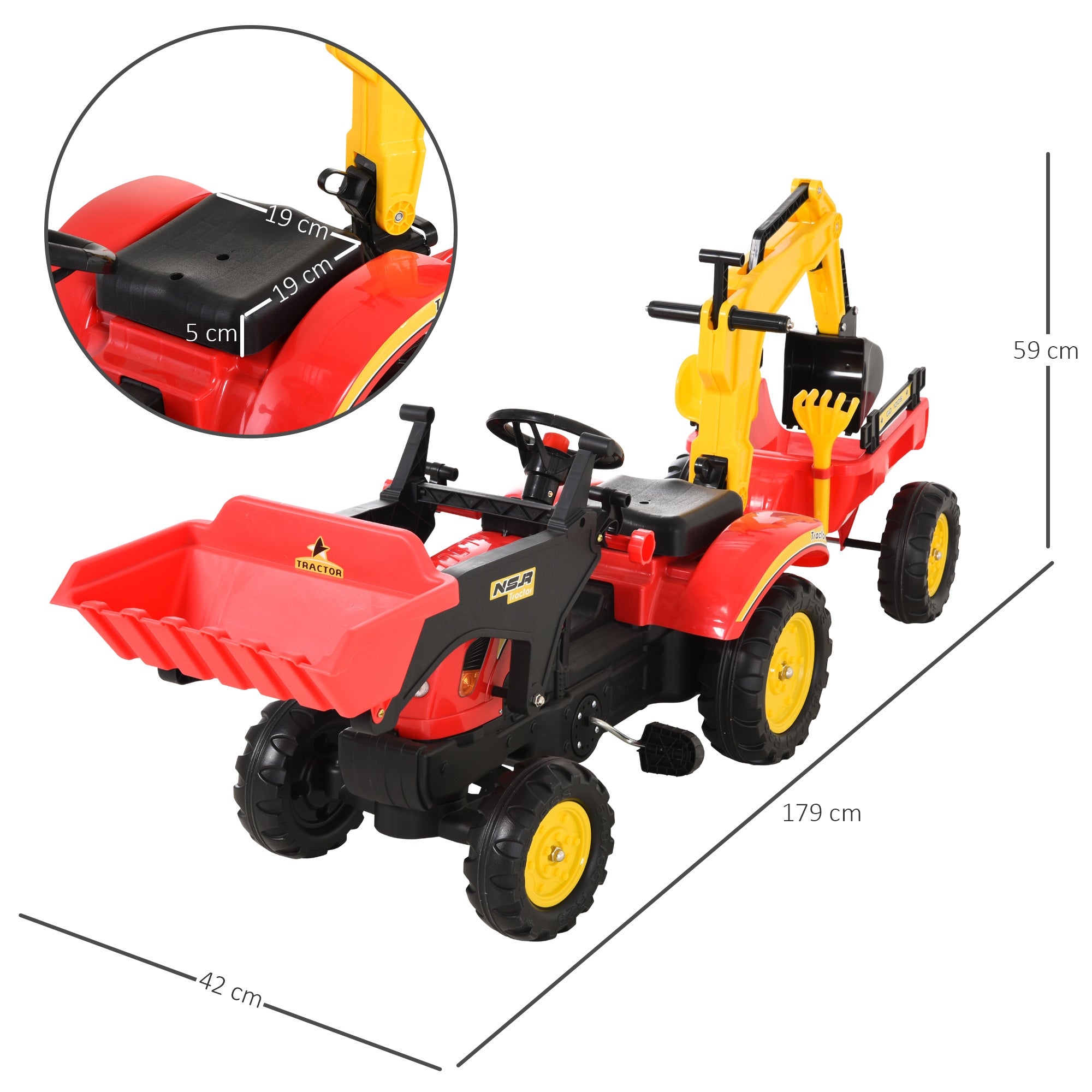 Pedal Powered Tractor Ride-On Car Moving Bucket Steering Wheel 3-6 Yrs