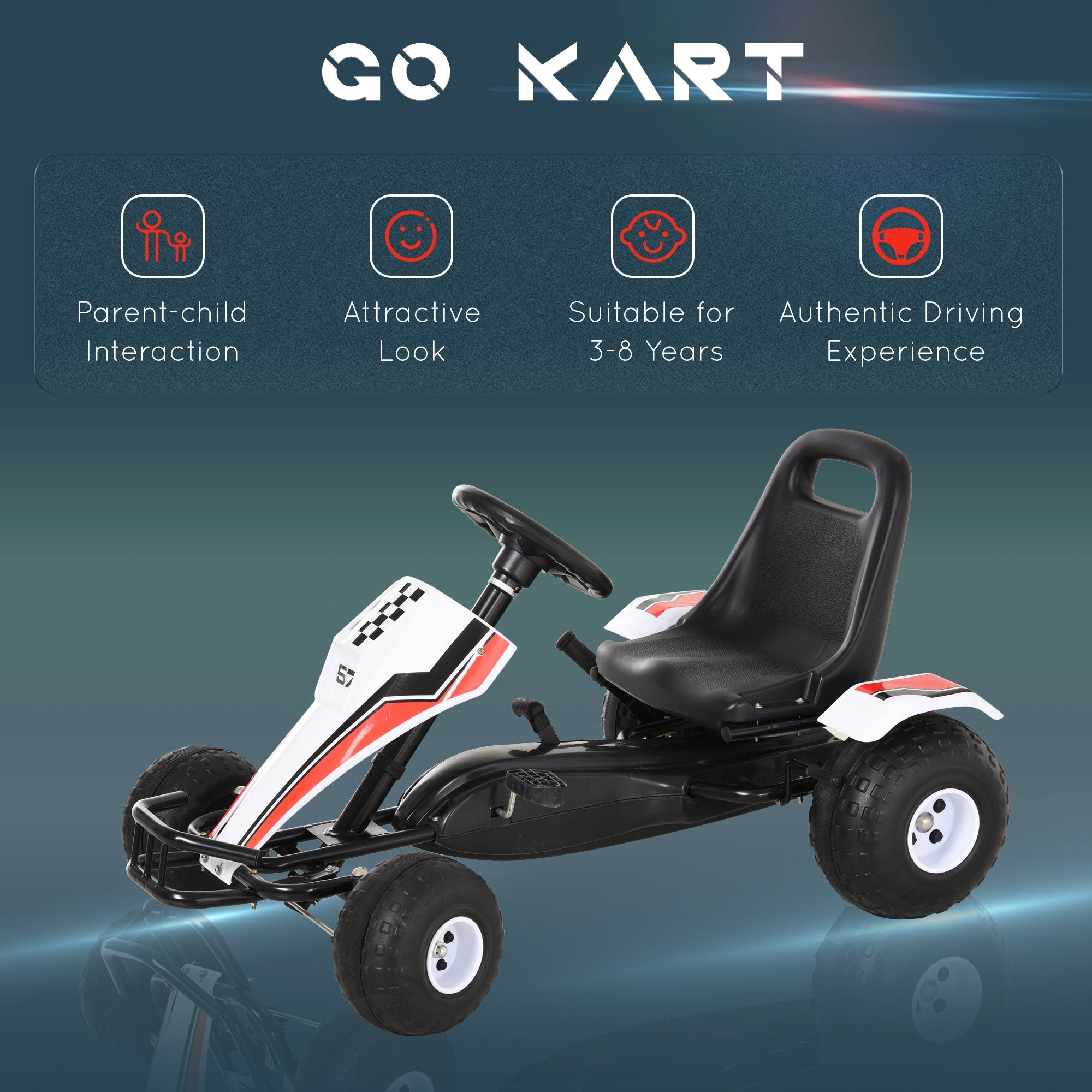 Child's Racing-Style Pedal Go Kart w/ Brake Gears Steering Wheel Seat